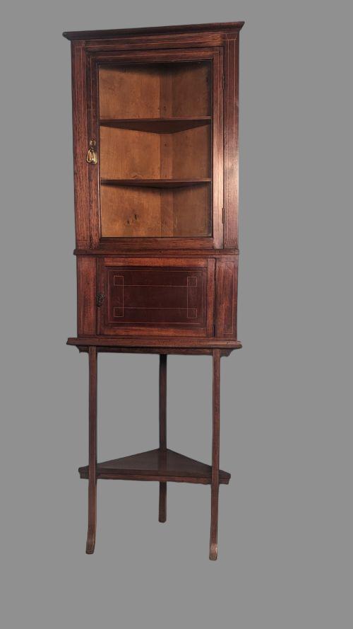 Edwardian Inlaid Corner Cupboard on Stand (1 of 10)
