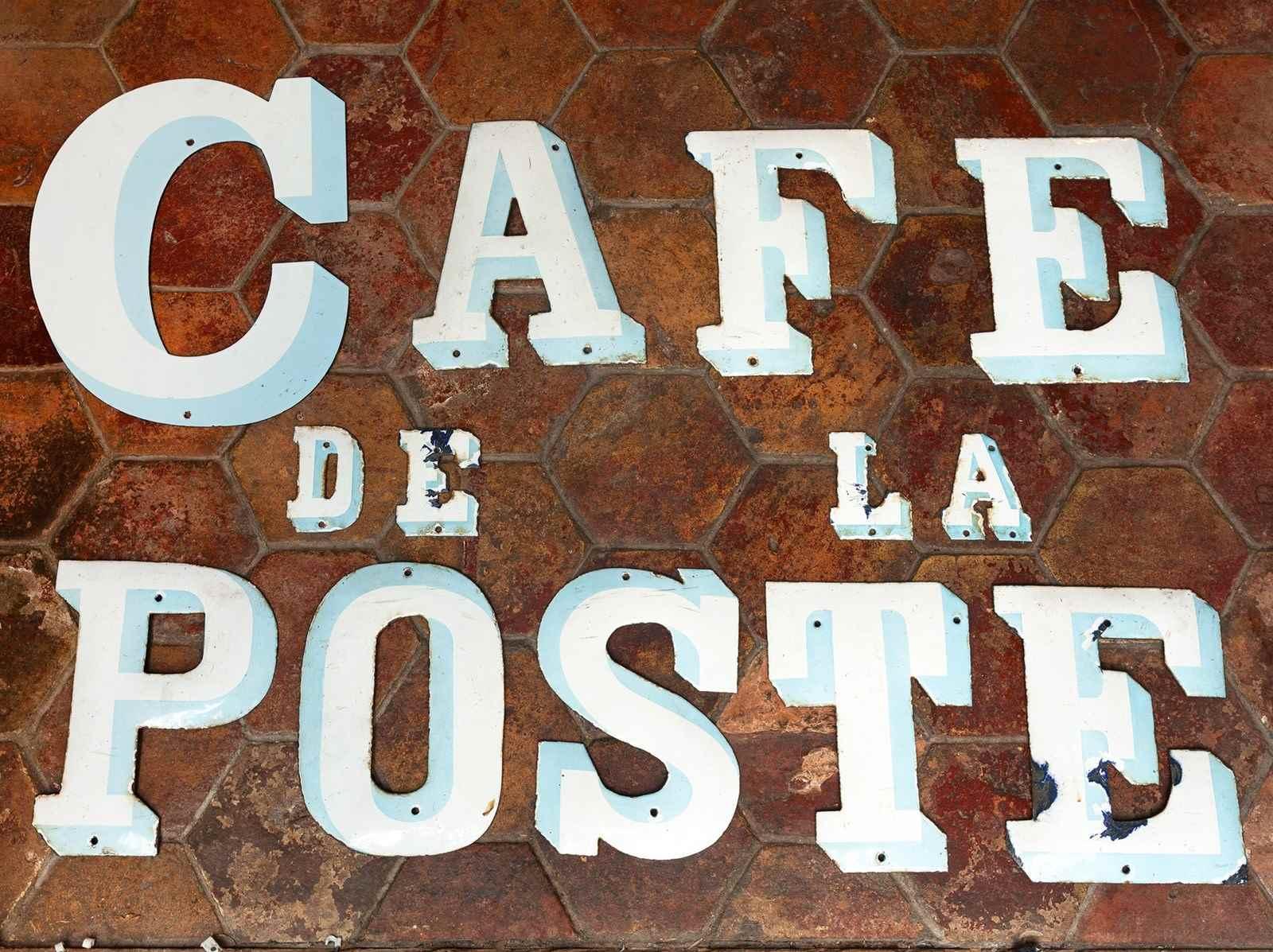 Vintage French Enamel Lettered Sign 'Cafe De La Poste' (1 of 9)