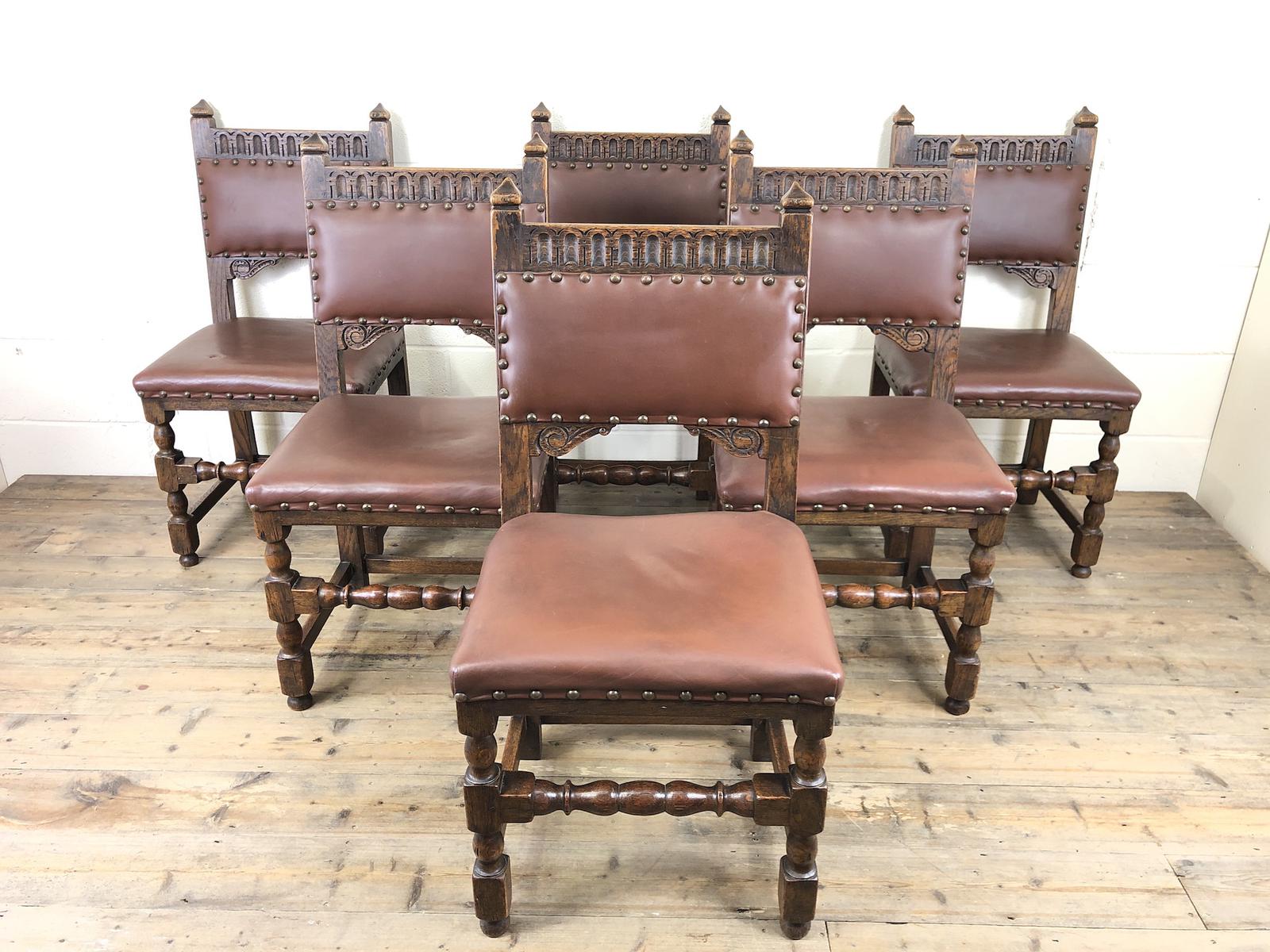 Set of Six Oak and Leather Chairs (1 of 7) Set of Six Oak and Leather Chairs (1 of 7)