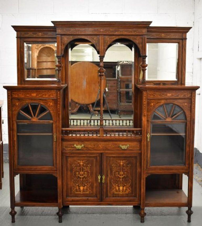 Victorian Rosewood & Marquetry Display Cabinet (1 of 8)