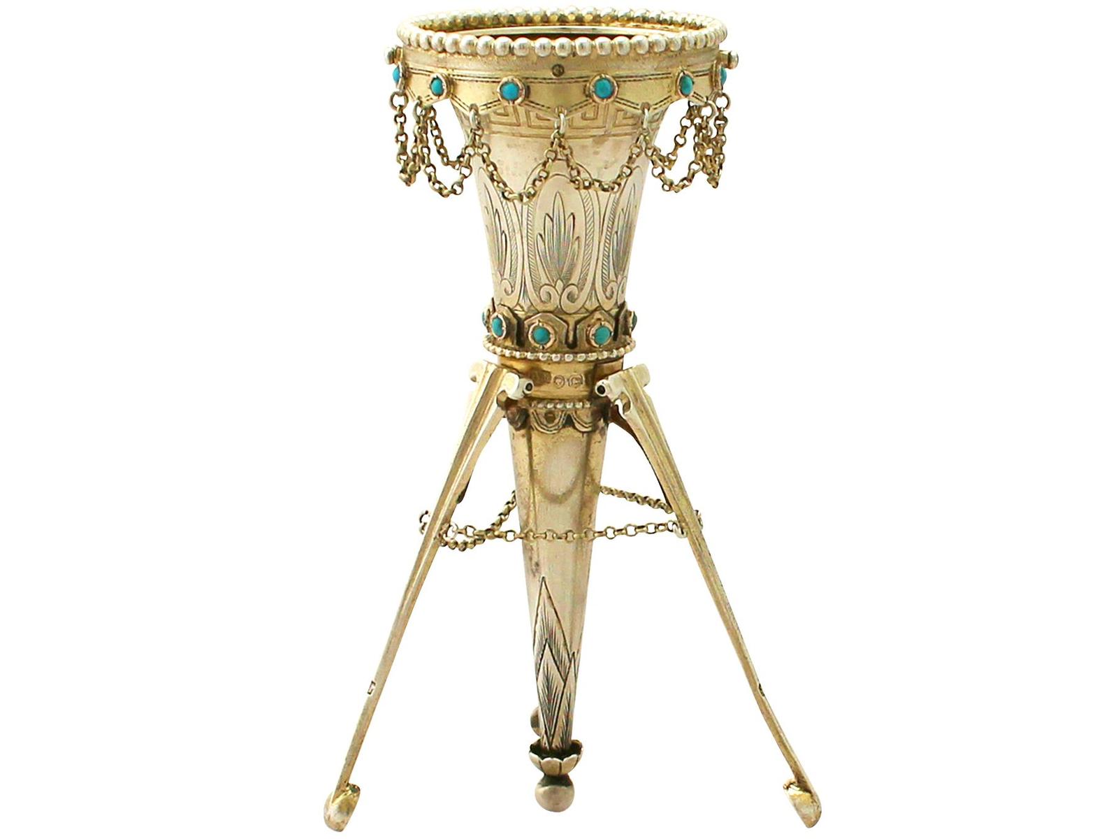 Sterling Silver & Turquoise Posy Holder - Antique Victorian (1 of 12)