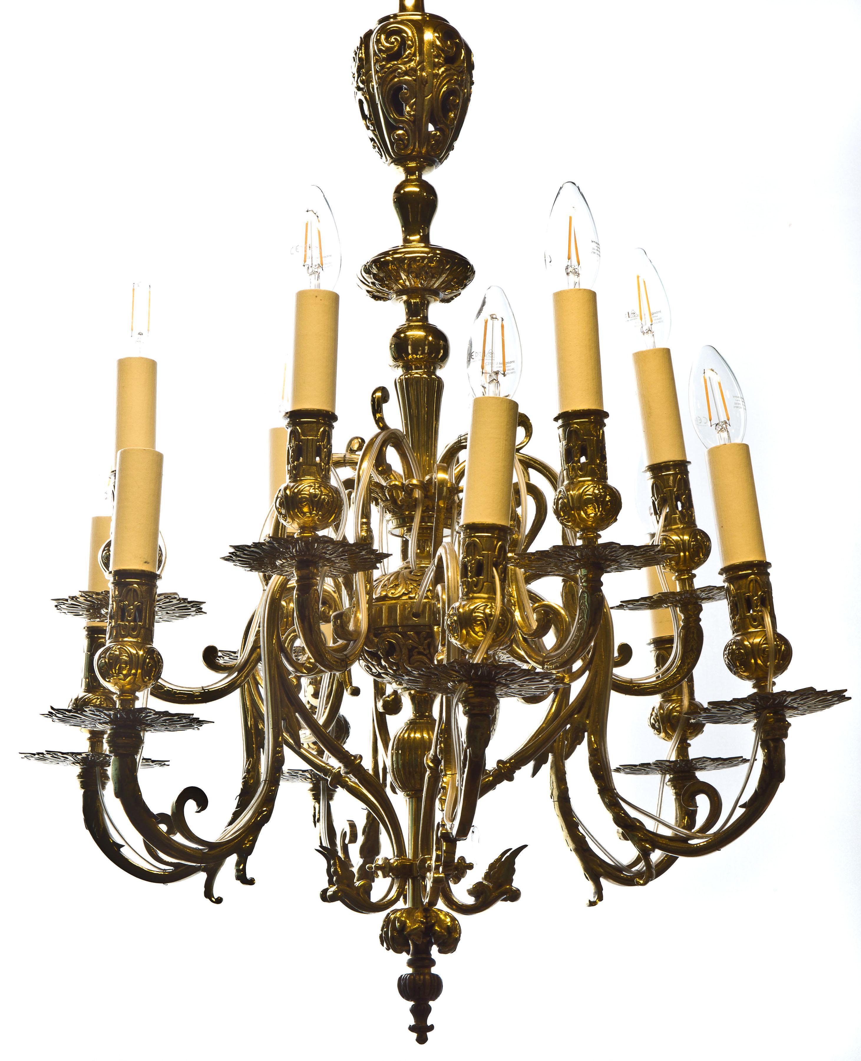 Early 20thCentury gilt brass twelve light two tier chandelier (1 of 1)