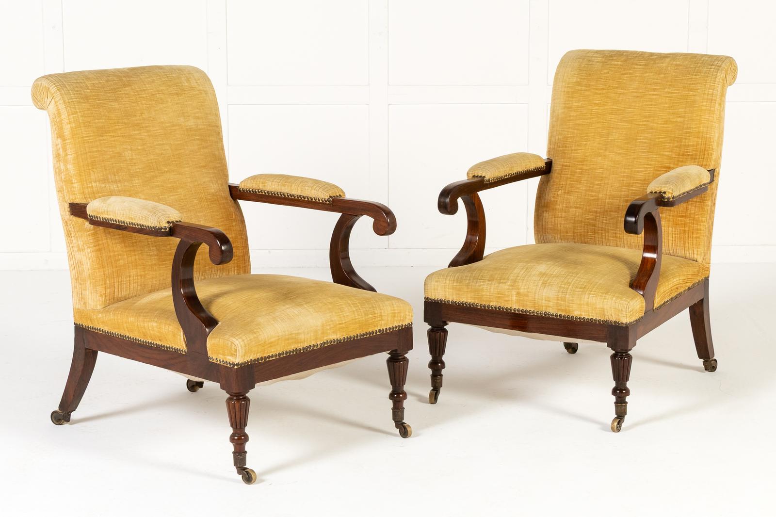 Pair of 19th Century French Rosewood Library Armchairs (1 of 7) Pair of 19th Century French Rosewood Library Armchairs (1 of 7)