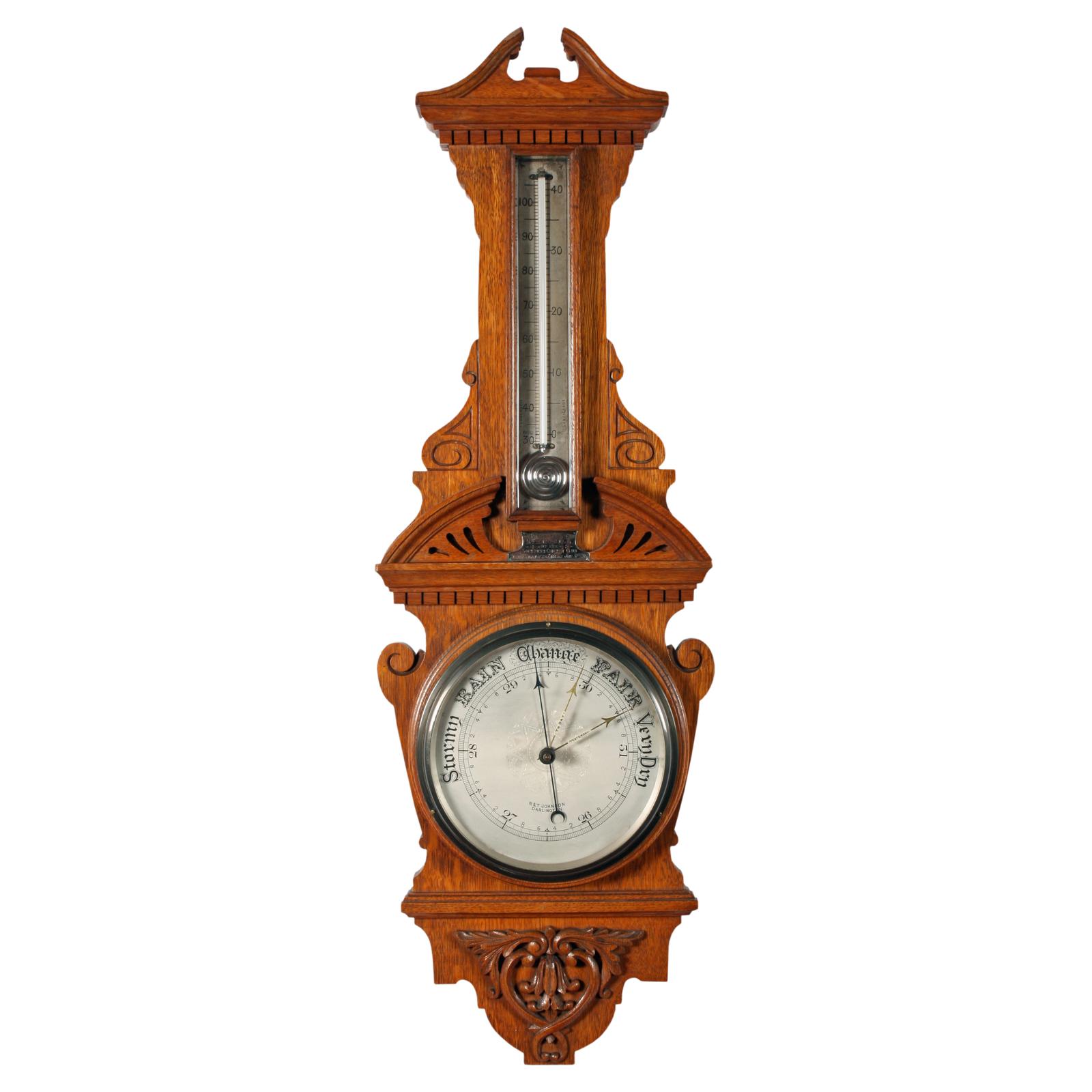 Edwardian Oak Cased Aneroid Barometer (1 of 8)
