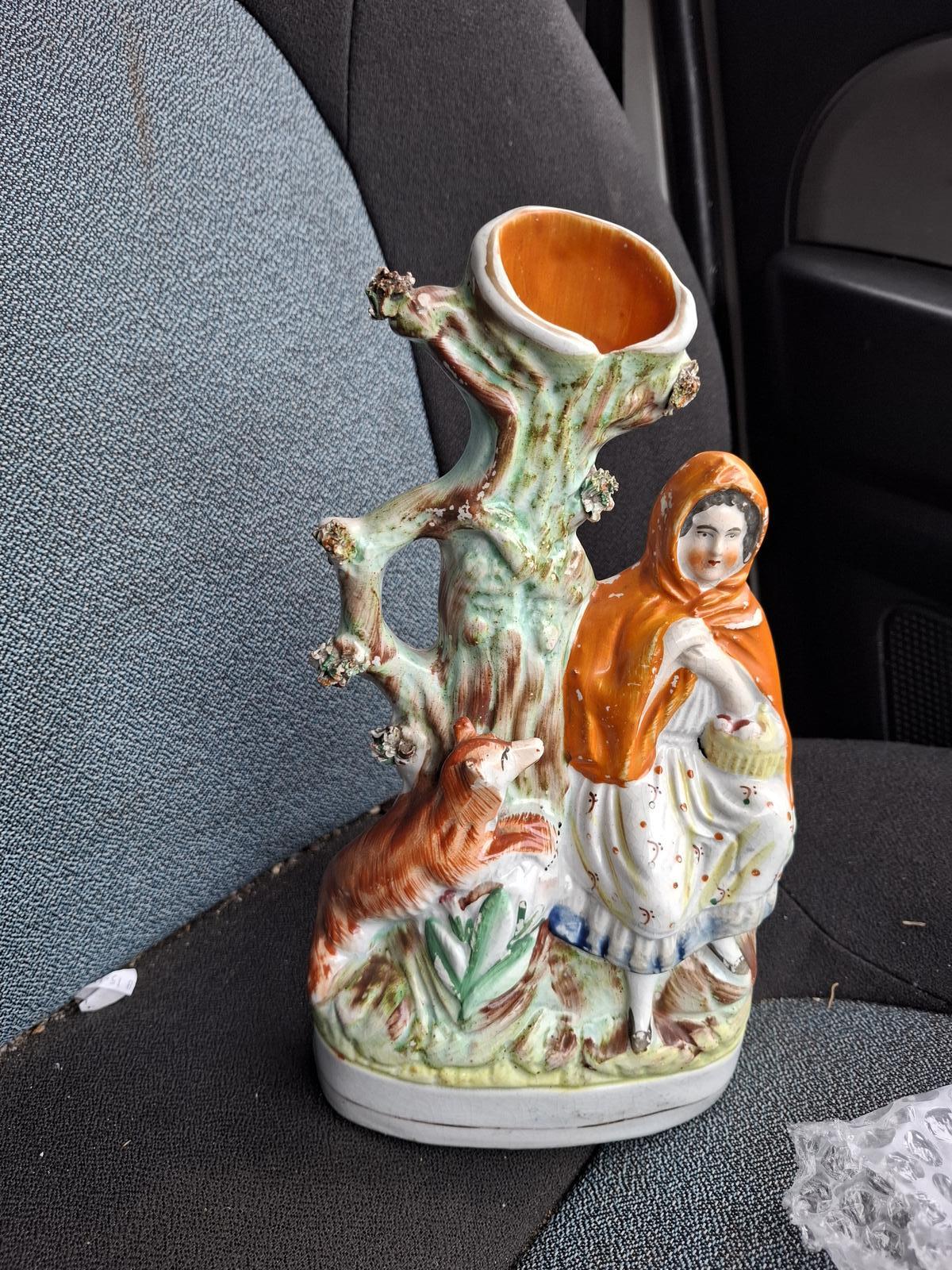 19th Century Staffordshire Pottery Figurine  - Little Red Riding Hood (1 of 5)