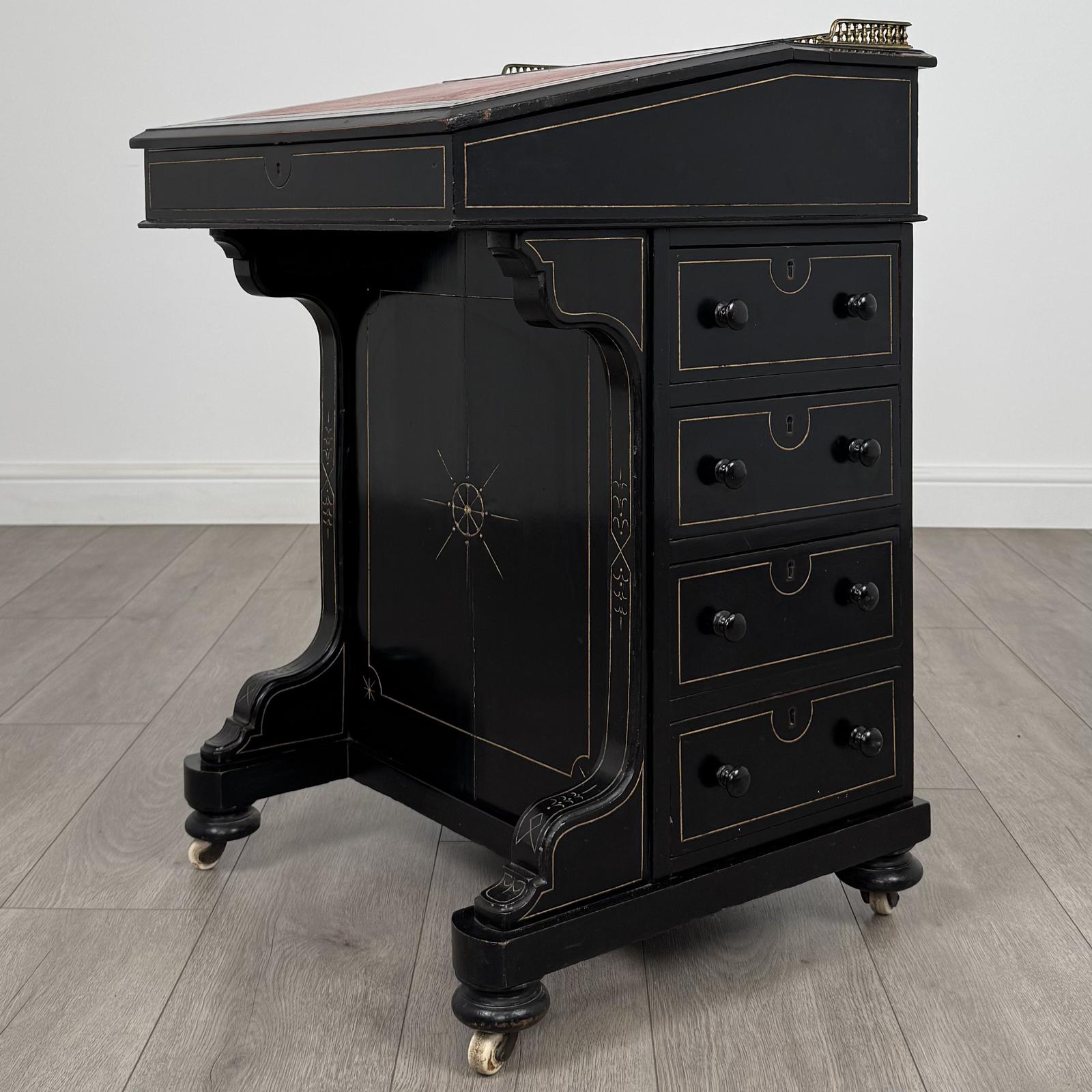 Antique 19th Century Ebonised Davenport Desk (1 of 13)