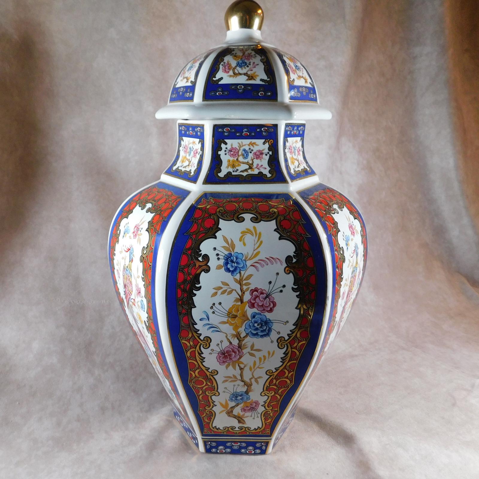 Hexagonal Oviform Oriental Lidded Vase (1 of 1)