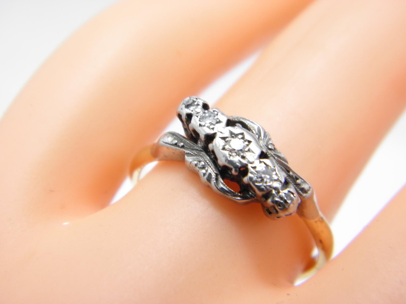 Antique 18ct Gold Platinum Diamond Twist 5 Stone Ring Size O (1 of 13)