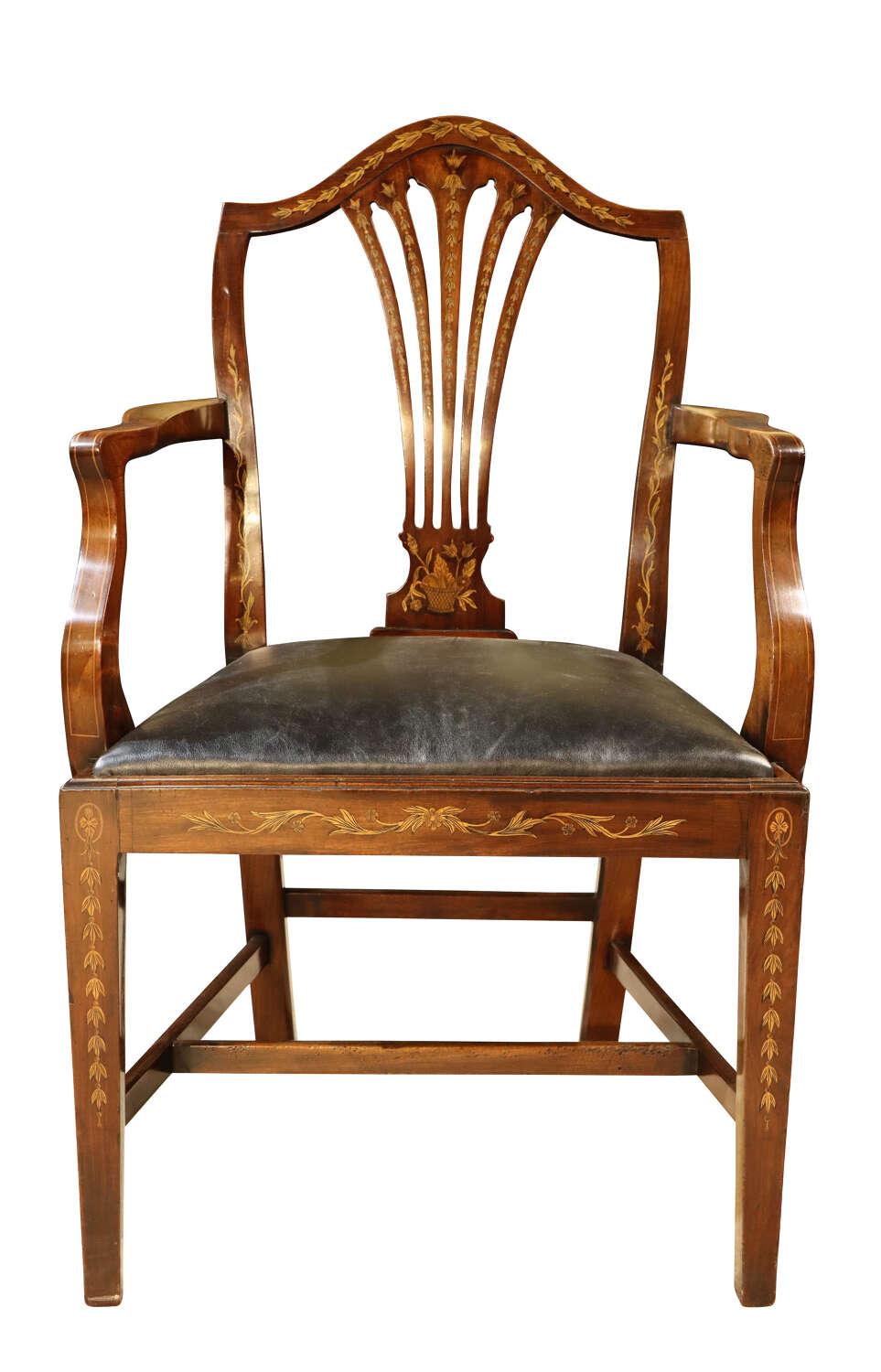 19th Century Mahogany & Marquetry Elbow Chair (1 of 5)