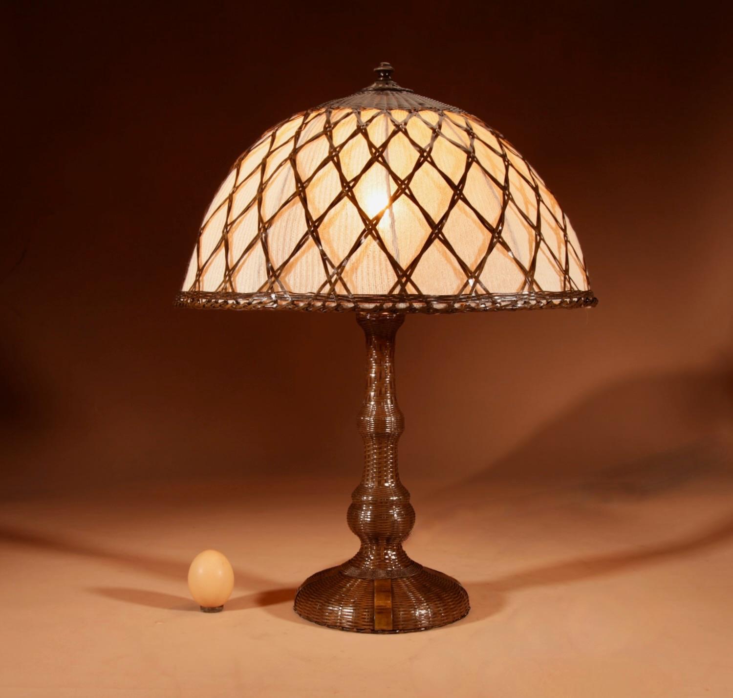 Rare Original Patinated Brass Hand-woven Flat Brass Strap-work Table Lamp (1 of 12)
