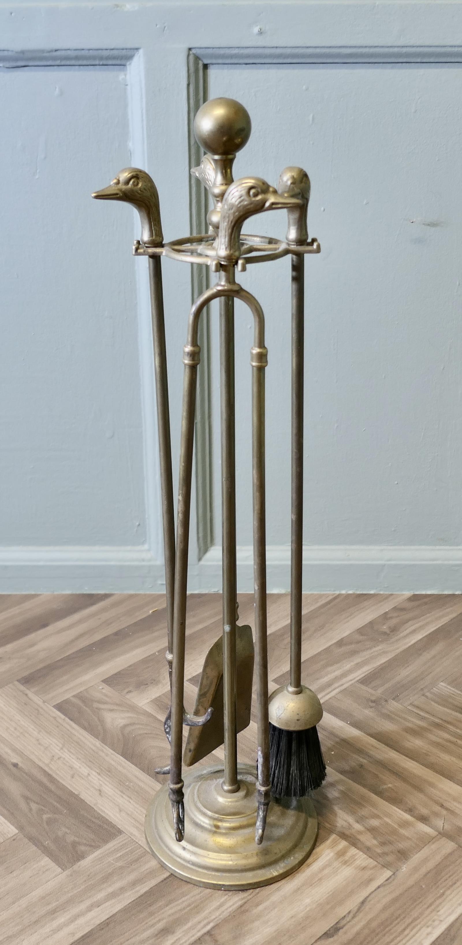 Brass Fireside Companion Set, Fireside Tools with Ducks (1 of 6)