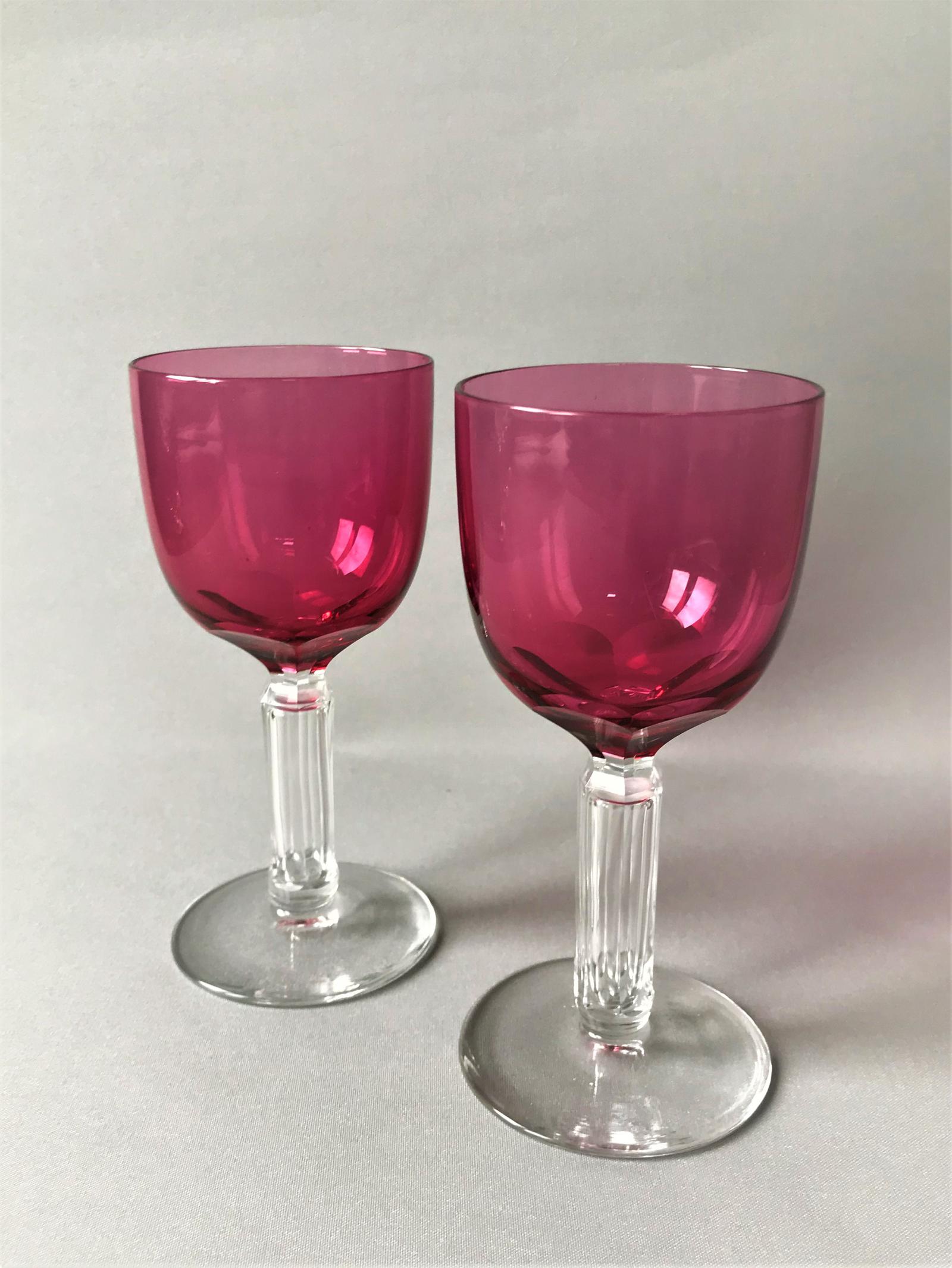 Pair of Victorian Cut Stem Cranberry Wine Glasses (1 of 8) Pair of Victorian Cut Stem Cranberry Wine Glasses (1 of 8)