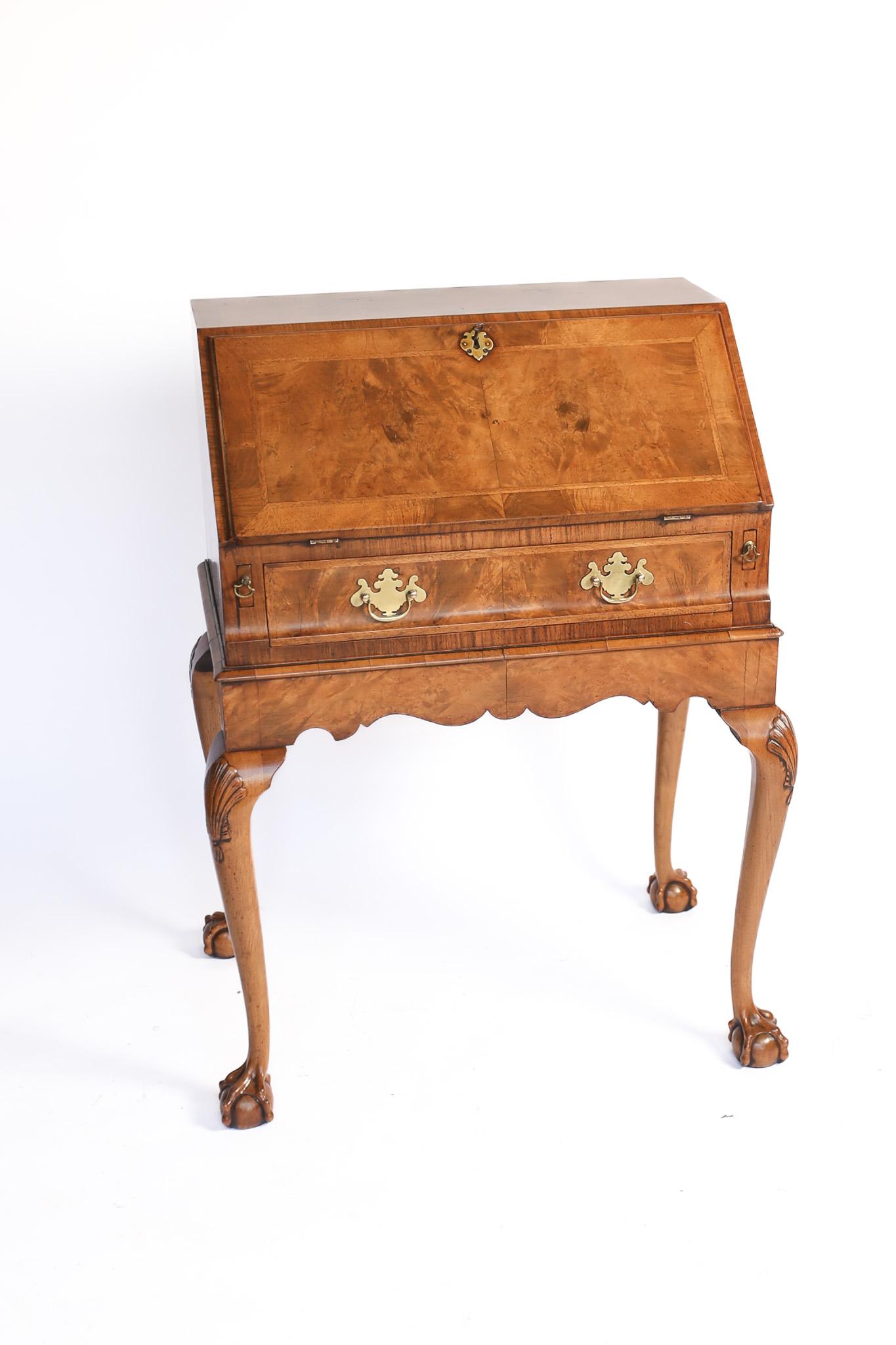 Queen Anne Style Burr Walnut Bureau on Stand c.1920 (1 of 9)