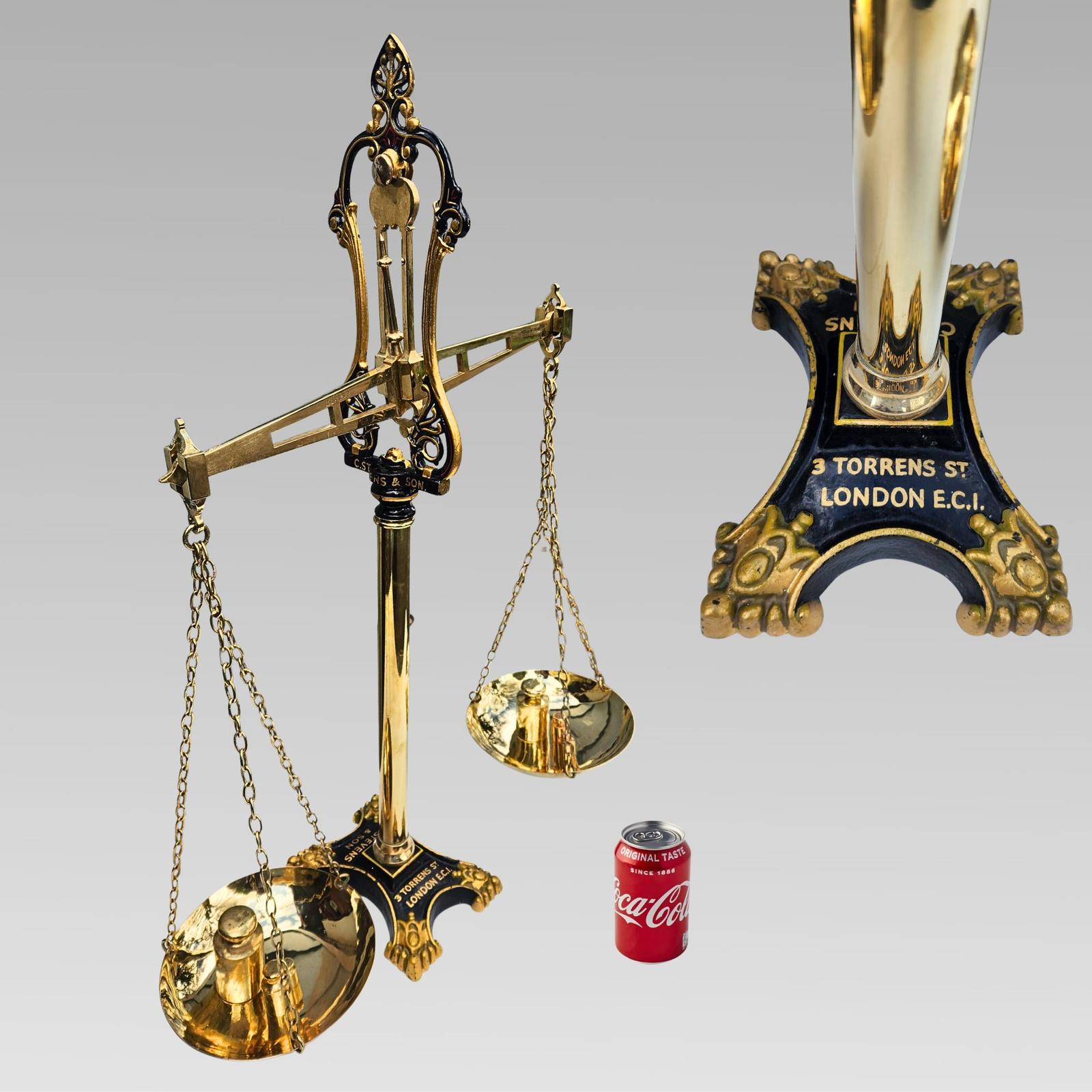 Banking Scales City of London England Extremely Rare Set of Unique Antique Brass Weighing Scales for C Stevens & Sons London EC1 (1 of 9) Banking Scales City of London England Extremely Rare Set of Unique Antique Brass Weighing Scales for C Stevens & Sons London EC1 (1 of 9)