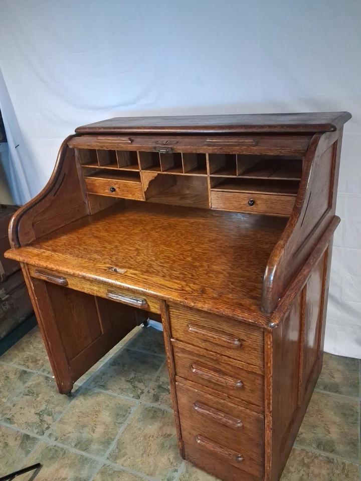Edwardian Oak Roll Top Desk On Casters (1 of 15)