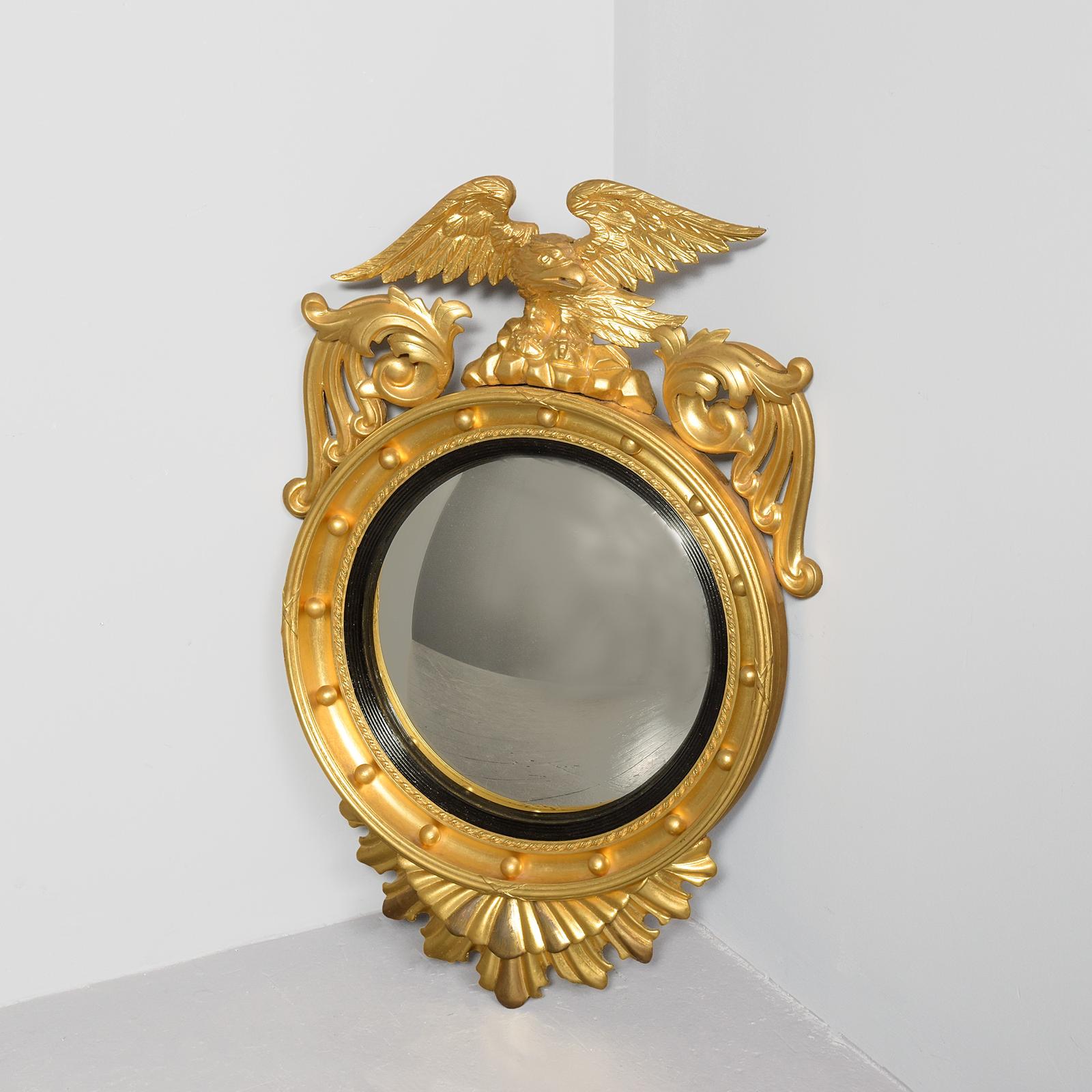 Regency-style Giltwood Convex Wall Mirror Surmounted by Carved Eagle (1 of 6) Regency-style Giltwood Convex Wall Mirror Surmounted by Carved Eagle (1 of 6)