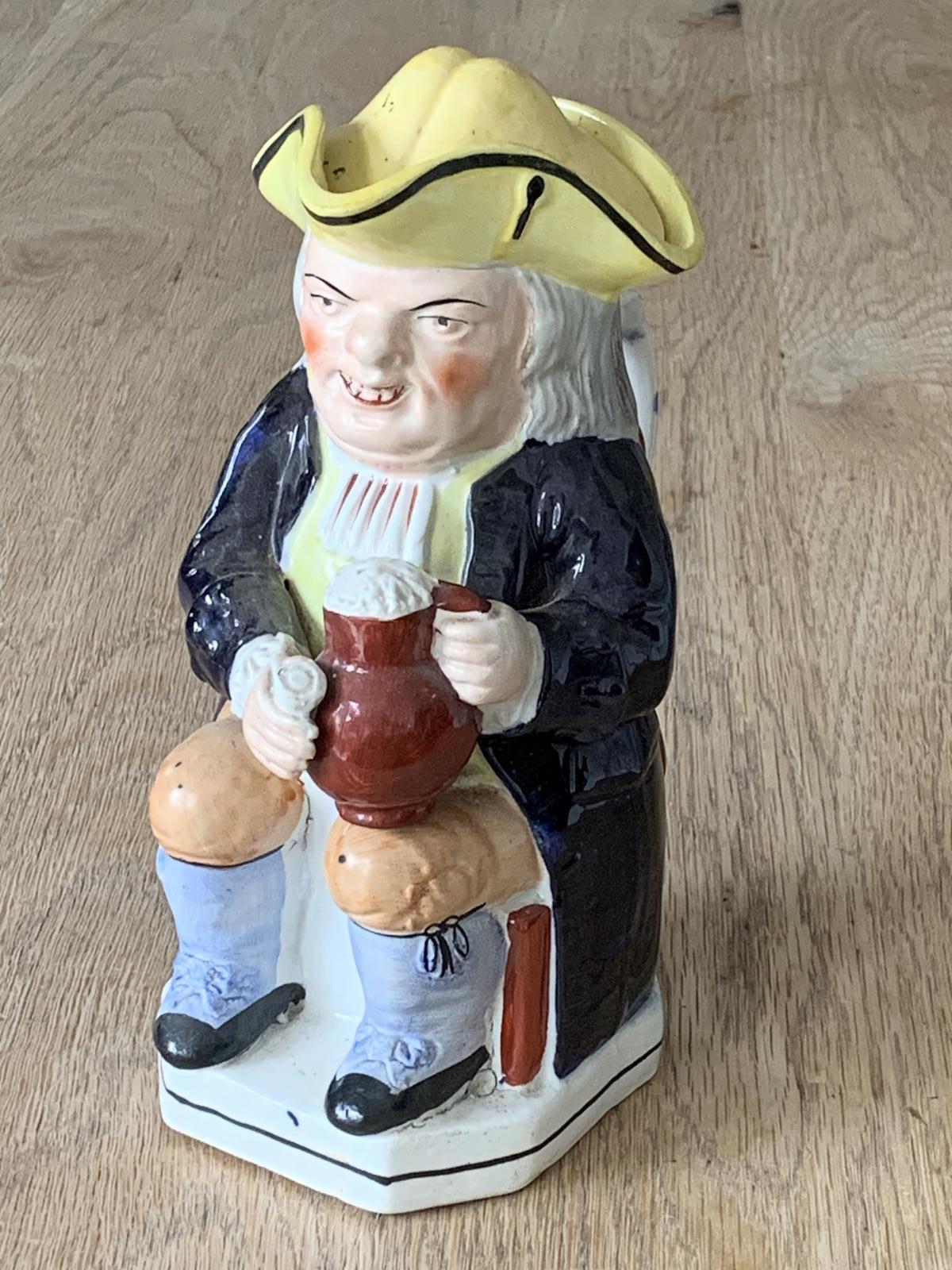 Late 19th Century Staffordshire  Toby Jug with Yellow Tricorn Hat and Lid (1 of 7)
