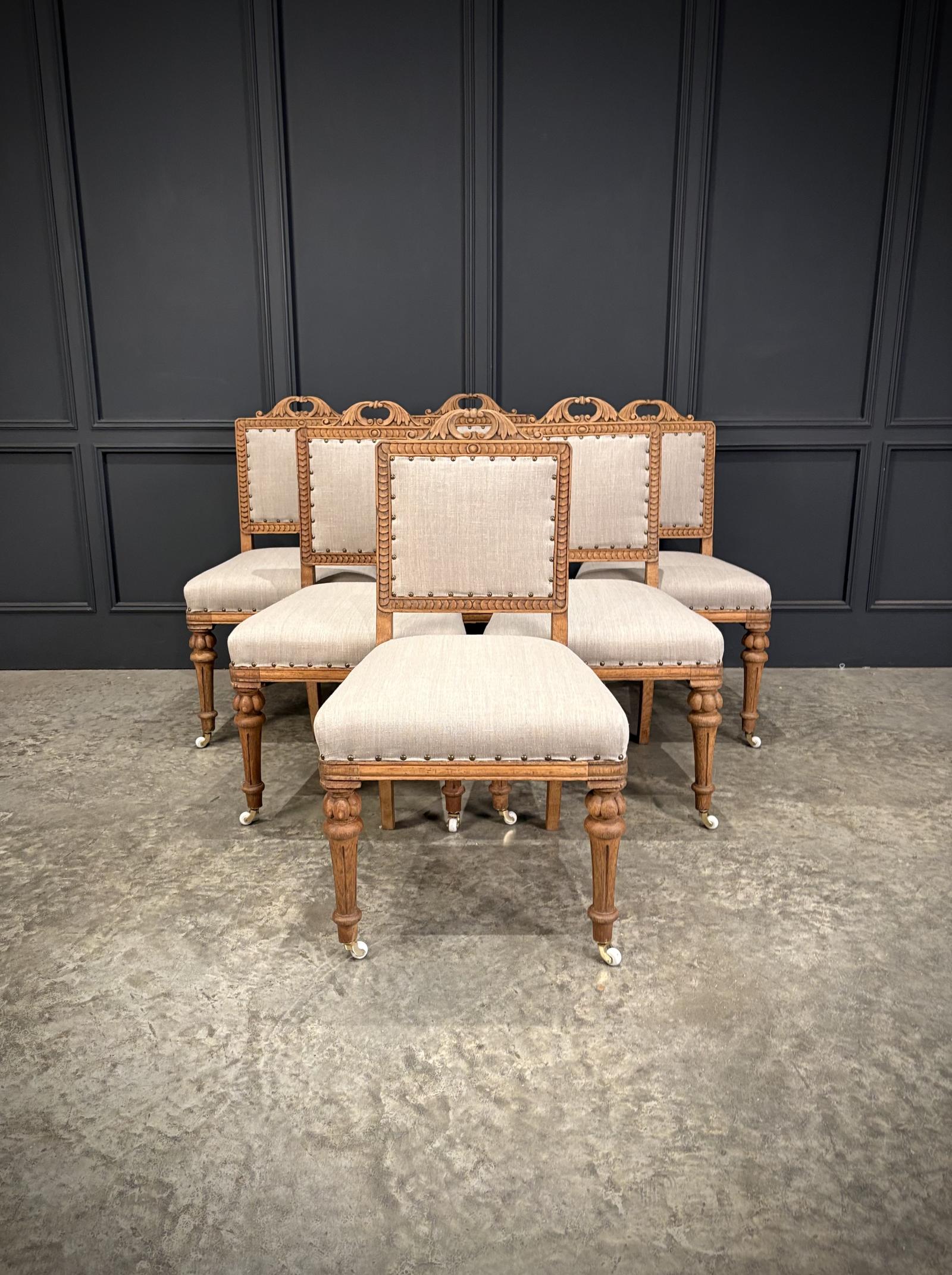 Set of Six Carved Bleached Oak Dining Chairs (1 of 12) Set of Six Carved Bleached Oak Dining Chairs (1 of 12)