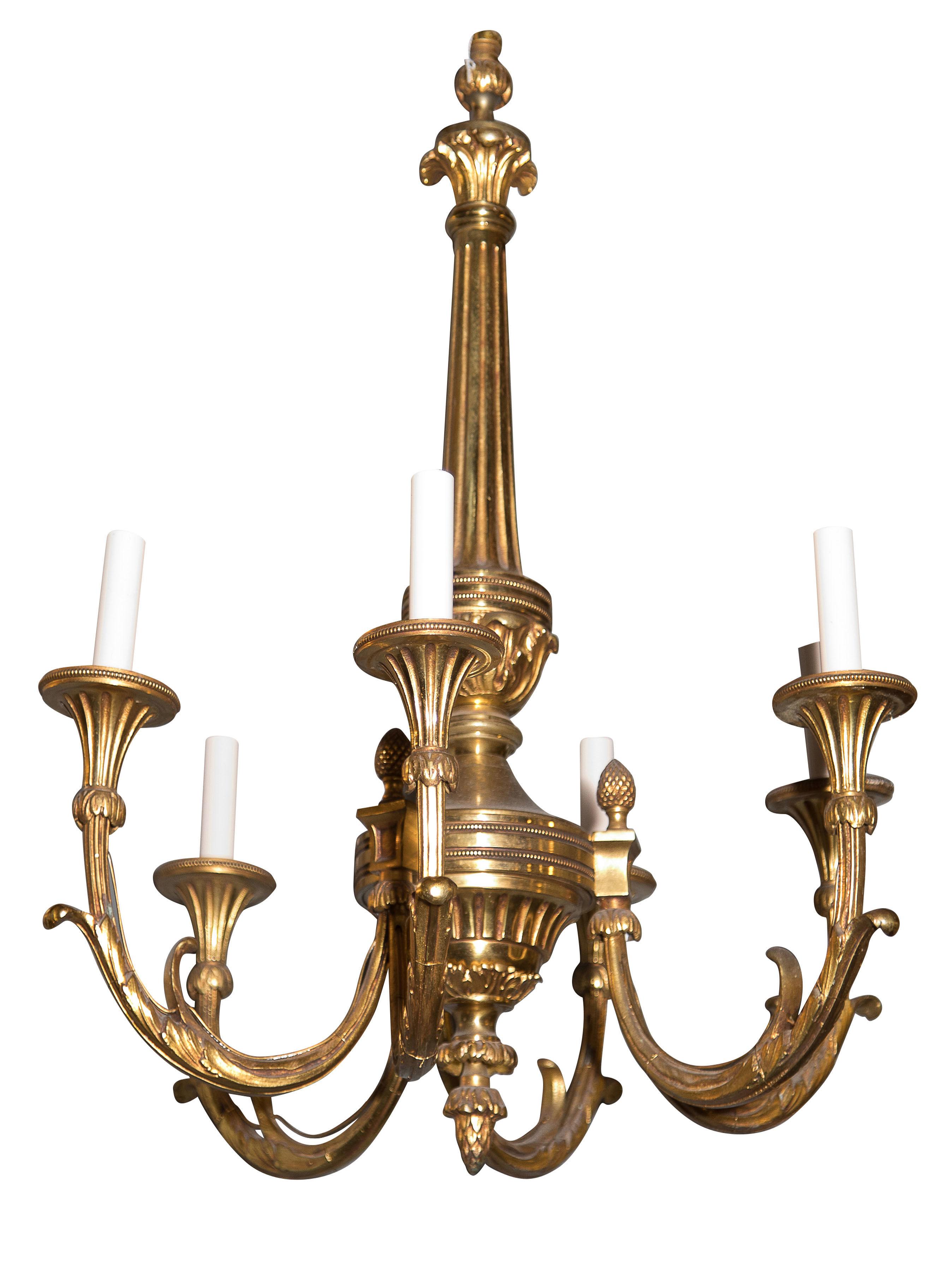 Louis XVI style gilt bronze chandelier with 6 lights in groups of 2 (1 of 1) Louis XVI style gilt bronze chandelier with 6 lights in groups of 2 (1 of 1)