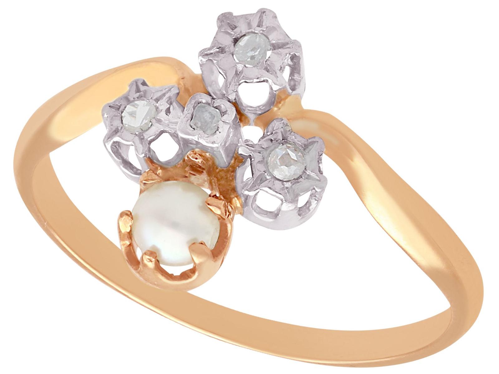 Antique French Pearl & 0.09ct Diamond 18ct Rose Gold Dress Ring c.1900 (1 of 11)