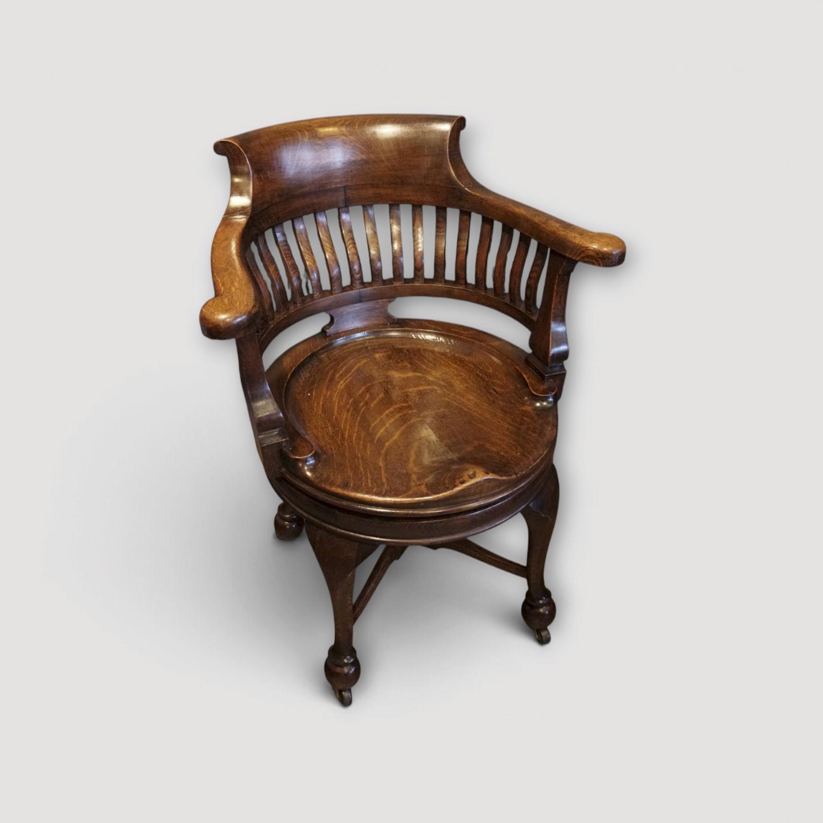 Edwardian Oak Revolving Desk Chair with Shaped Arms & Turned Spindles (1 of 10) Edwardian Oak Revolving Desk Chair with Shaped Arms & Turned Spindles (1 of 10)