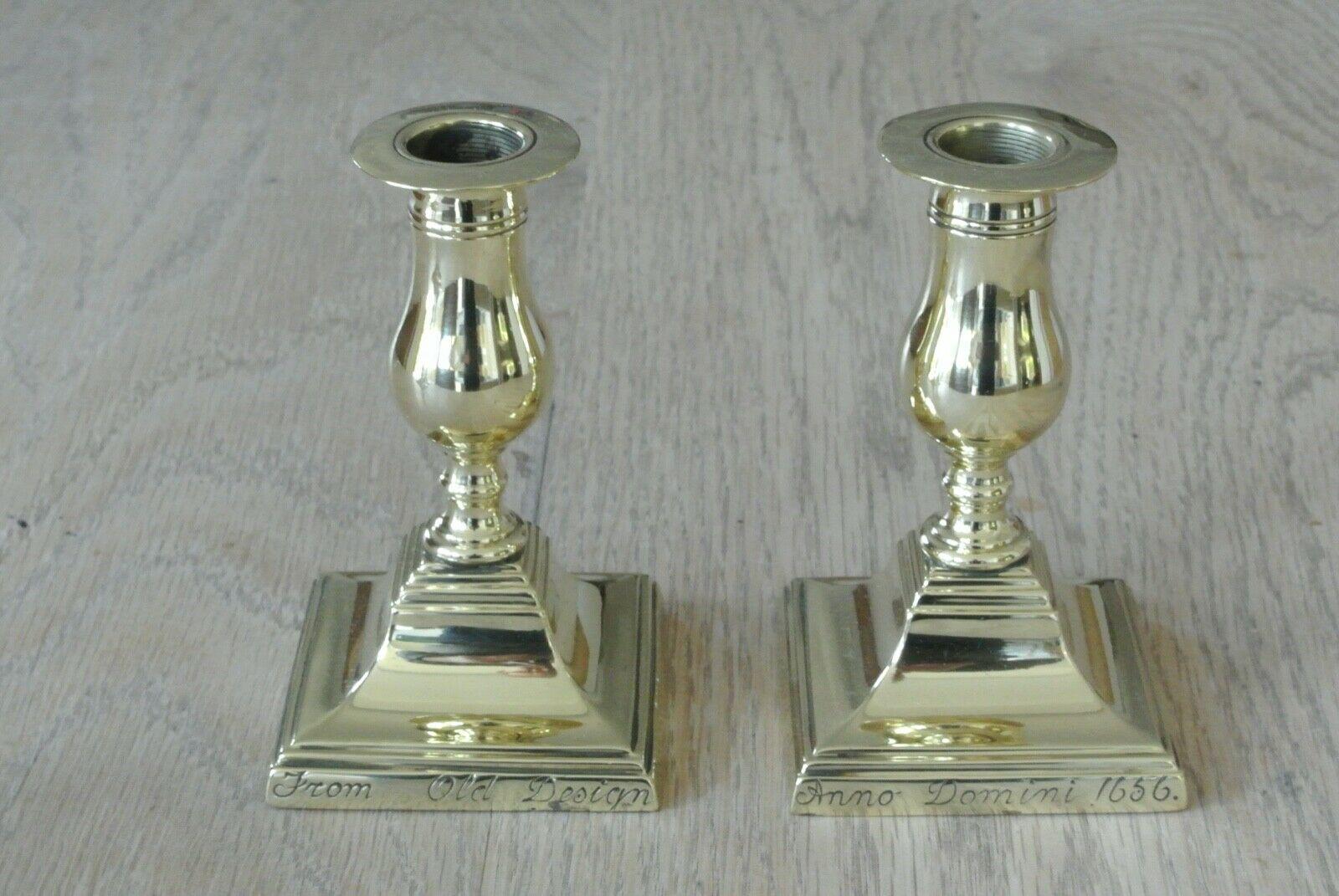 Pair of 17th Century Style Brass Candlesticks Dated 1656 W Soutter c.1910 (1 of 8)