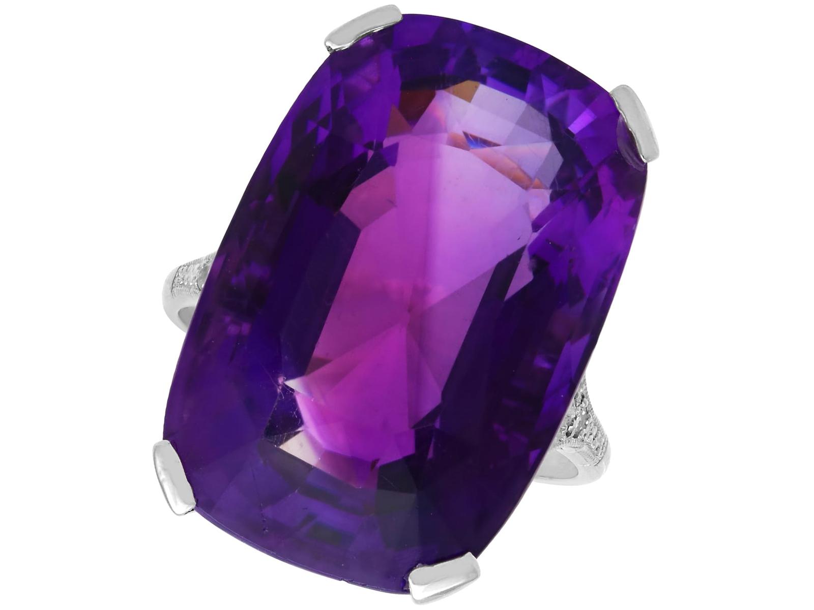 Antique 28.50ct Cushion Cut Amethyst and Diamond, Platinum Ring Circa 1930 (1 of 13)