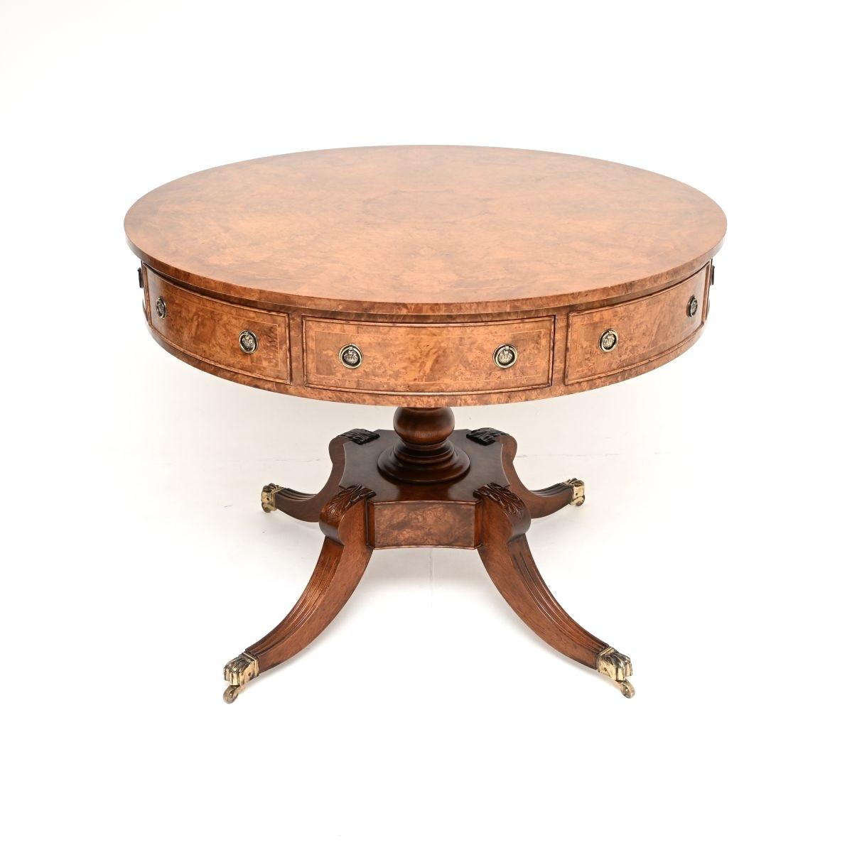 Regency Style Burr Walnut Drum Table (1 of 10) Regency Style Burr Walnut Drum Table (1 of 10)