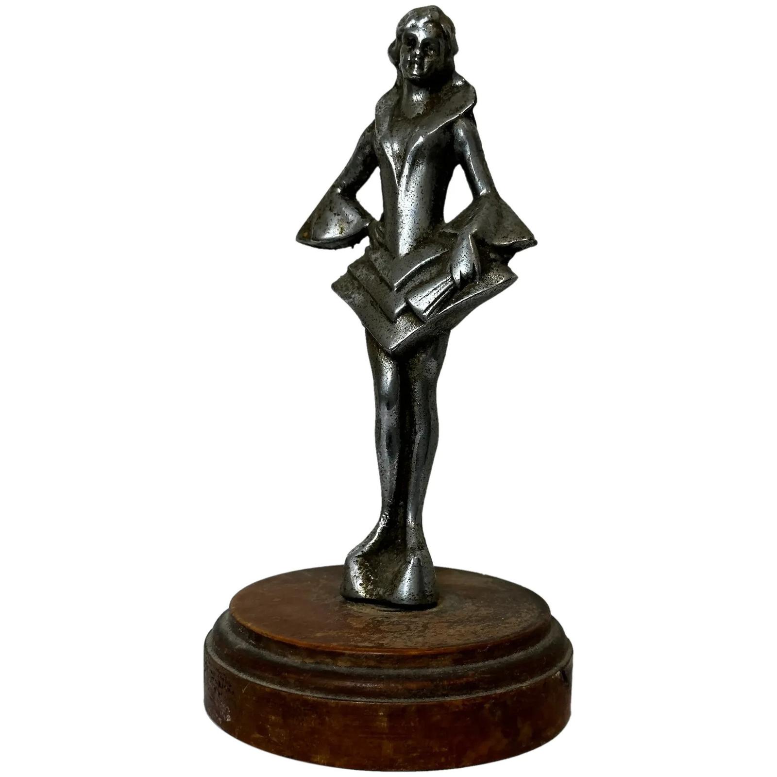 Art Deco British Chromed Bronze Lady Dancer Car Mascot Figurine (1 of 48)