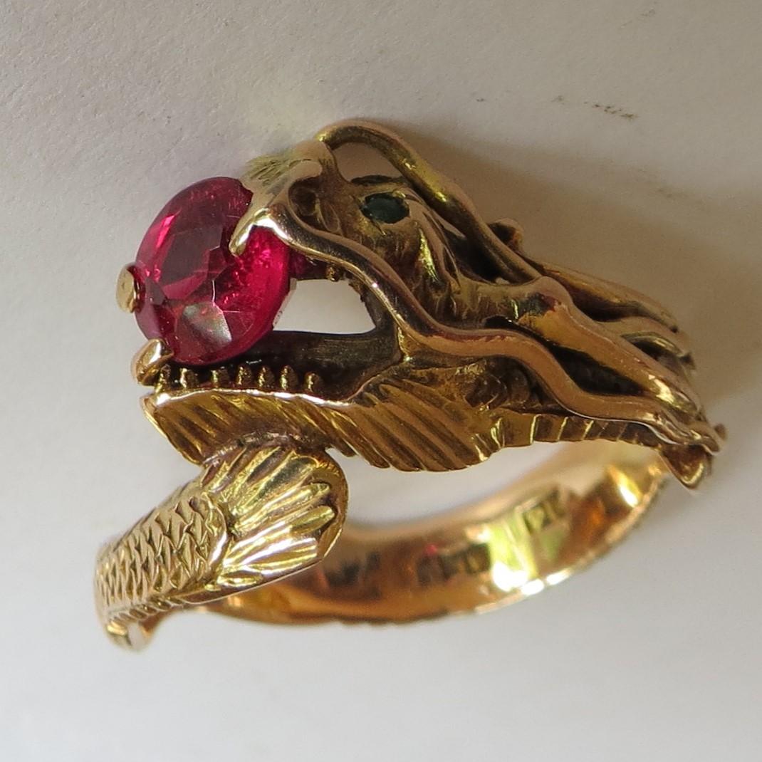 Chinese Ruby & Emerald Gold Dragon Ring (1 of 9)