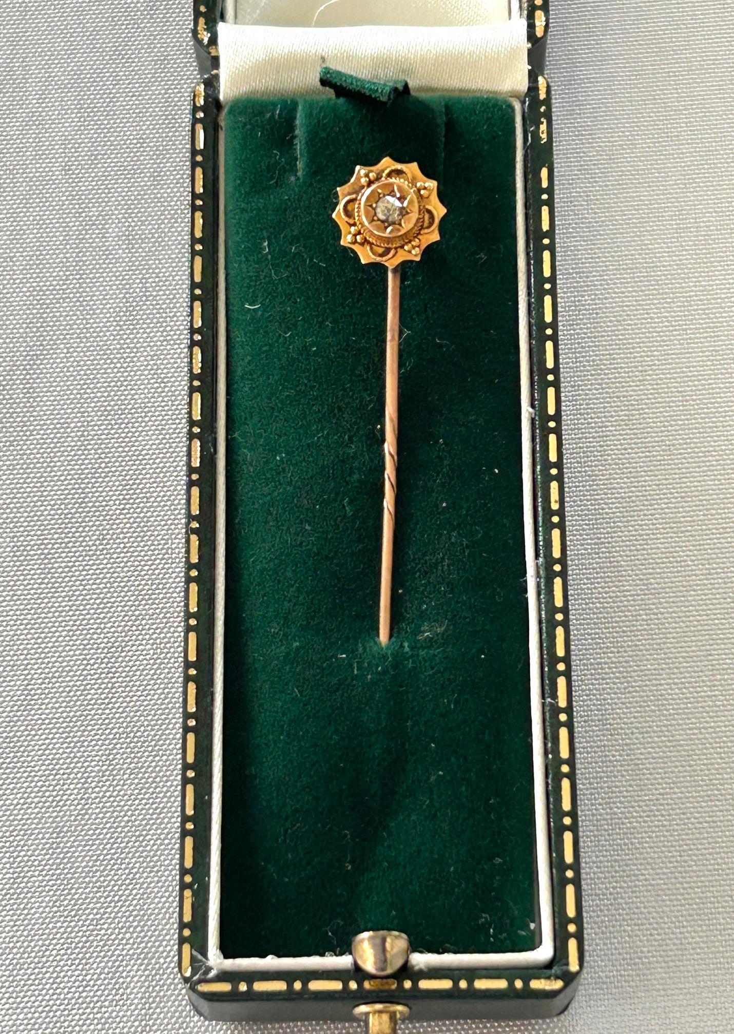 Boxed Victorian 14ct Gold & Diamond Stick Pin (1 of 7)