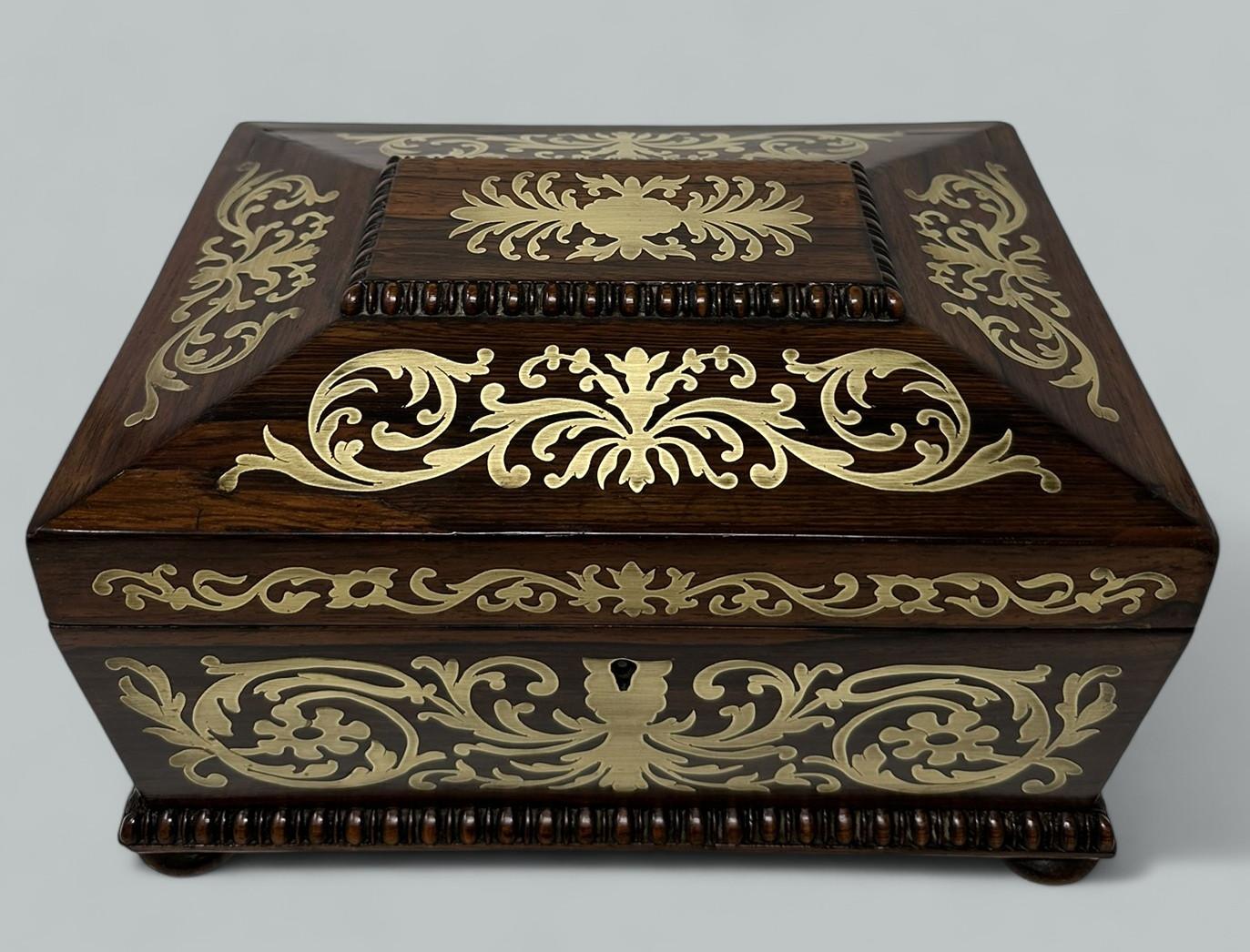 Antique Brass Inlaid Rosewood English Jewelry Sewing Casket Gillows Lancaster (1 of 8)