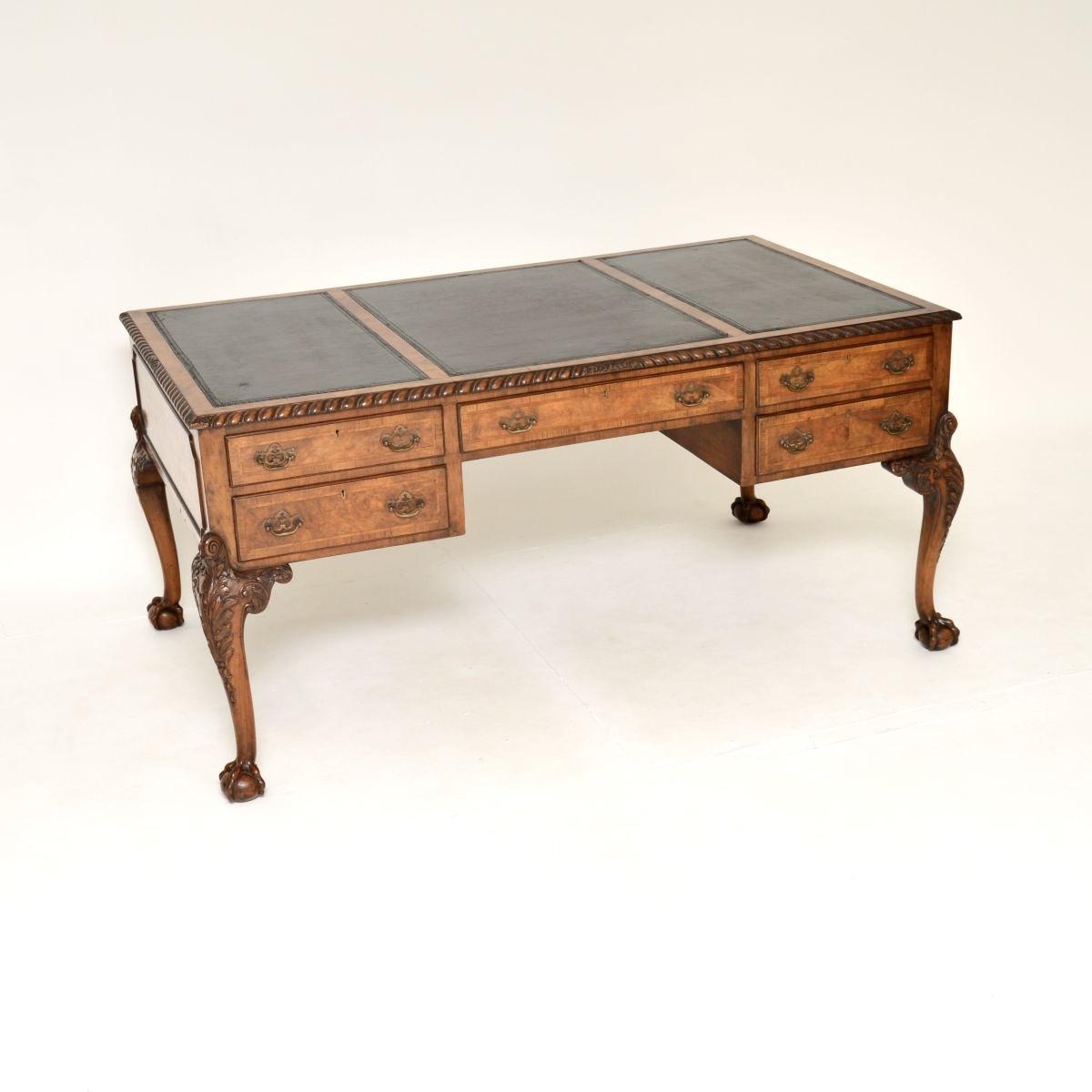 Large Antique Burr Walnut Leather Top Partners Desk (1 of 14)