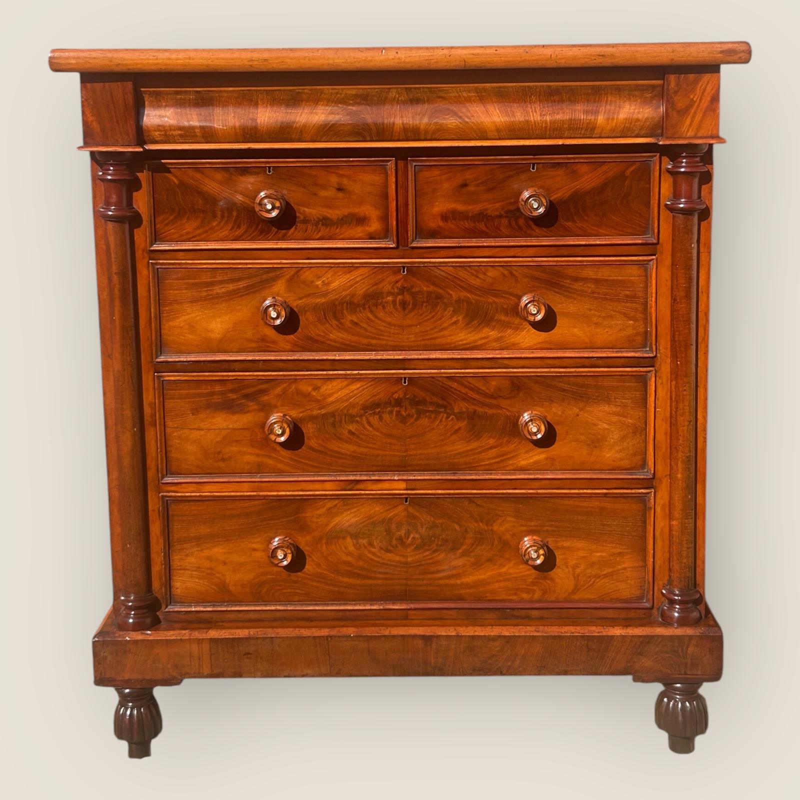 Large Antique Scottish Victorian Mahogany Chest of 6 Drawers Tiger Wood Handles (1 of 8) Large Antique Scottish Victorian Mahogany Chest of 6 Drawers Tiger Wood Handles (1 of 8)