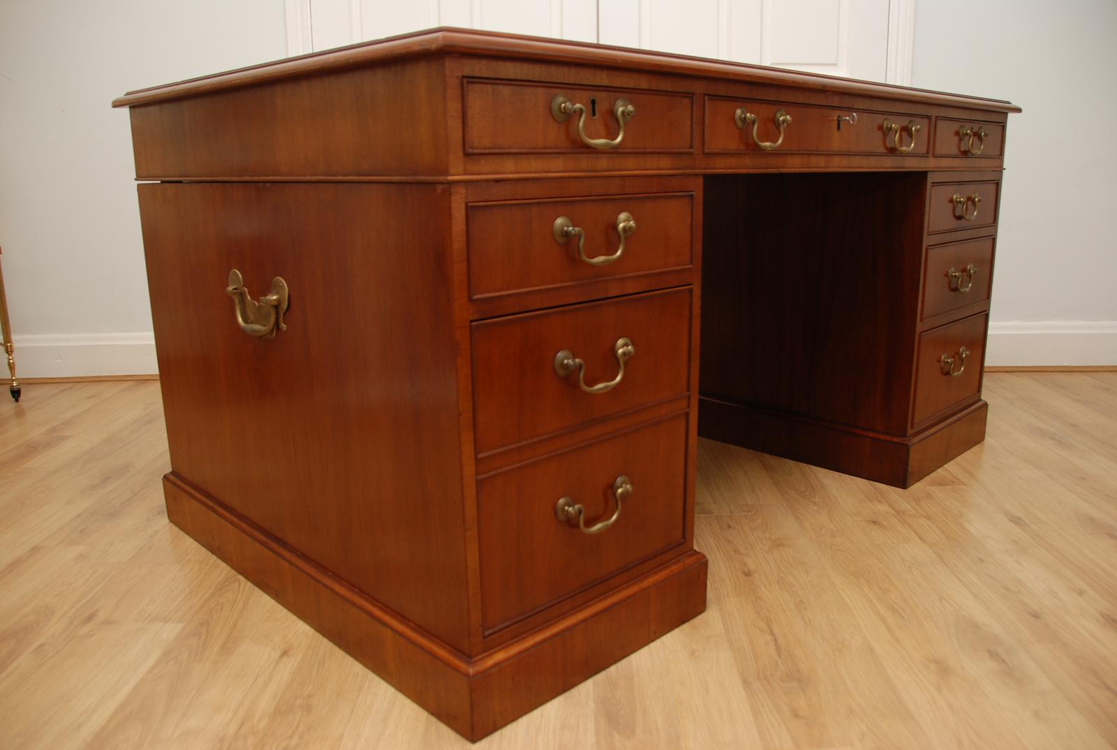 ANTIQUE MAHOGANY PARTNERS DESK WITH DARK LEATHER INLAY (1 of 16)