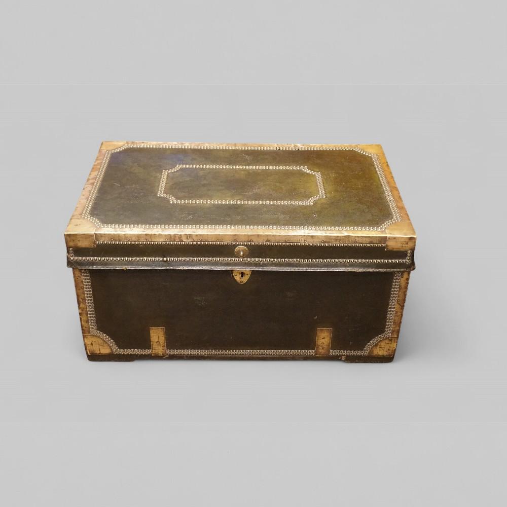 Regency Green Leather Brass Studded Camphor Trunk (1 of 8)