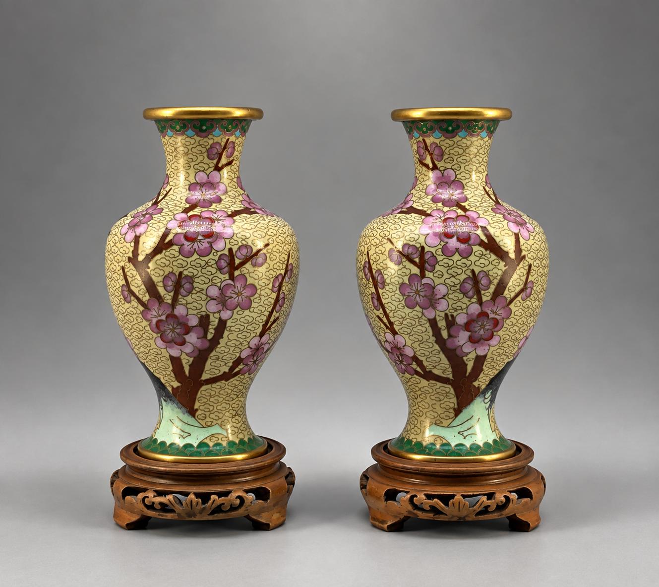 Pair Early 20th-century Chinese Cloisonné Enamel Prunus & Bird Vases (1 of 11) Pair Early 20th-century Chinese Cloisonné Enamel Prunus & Bird Vases (1 of 11)