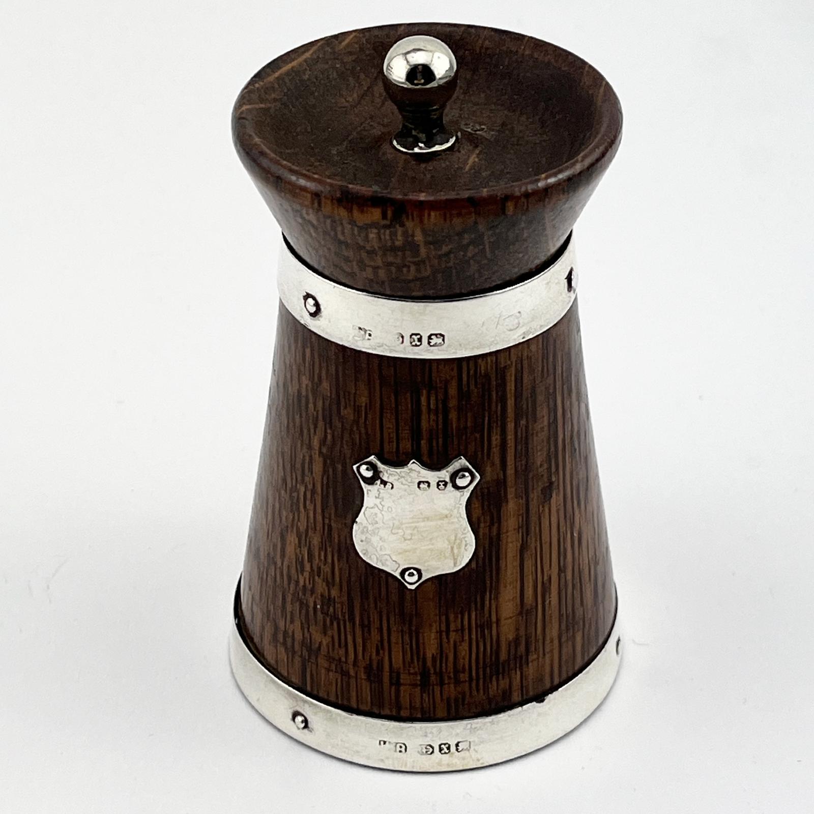 Victorian Urn Shaped Oak and Silver Pepper Grinder (1 of 5)