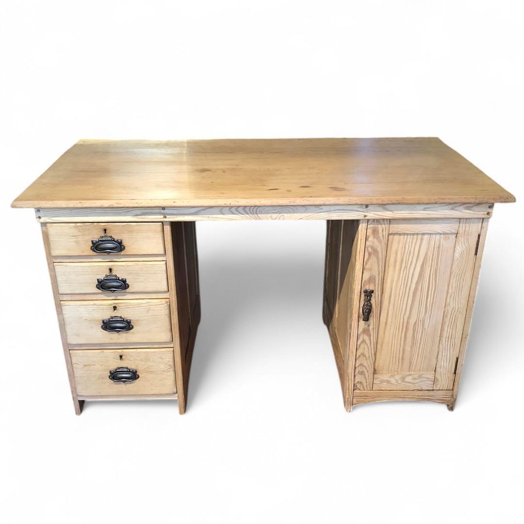 Vintage Pine Knee Hole Pedestal Desk (1 of 16)