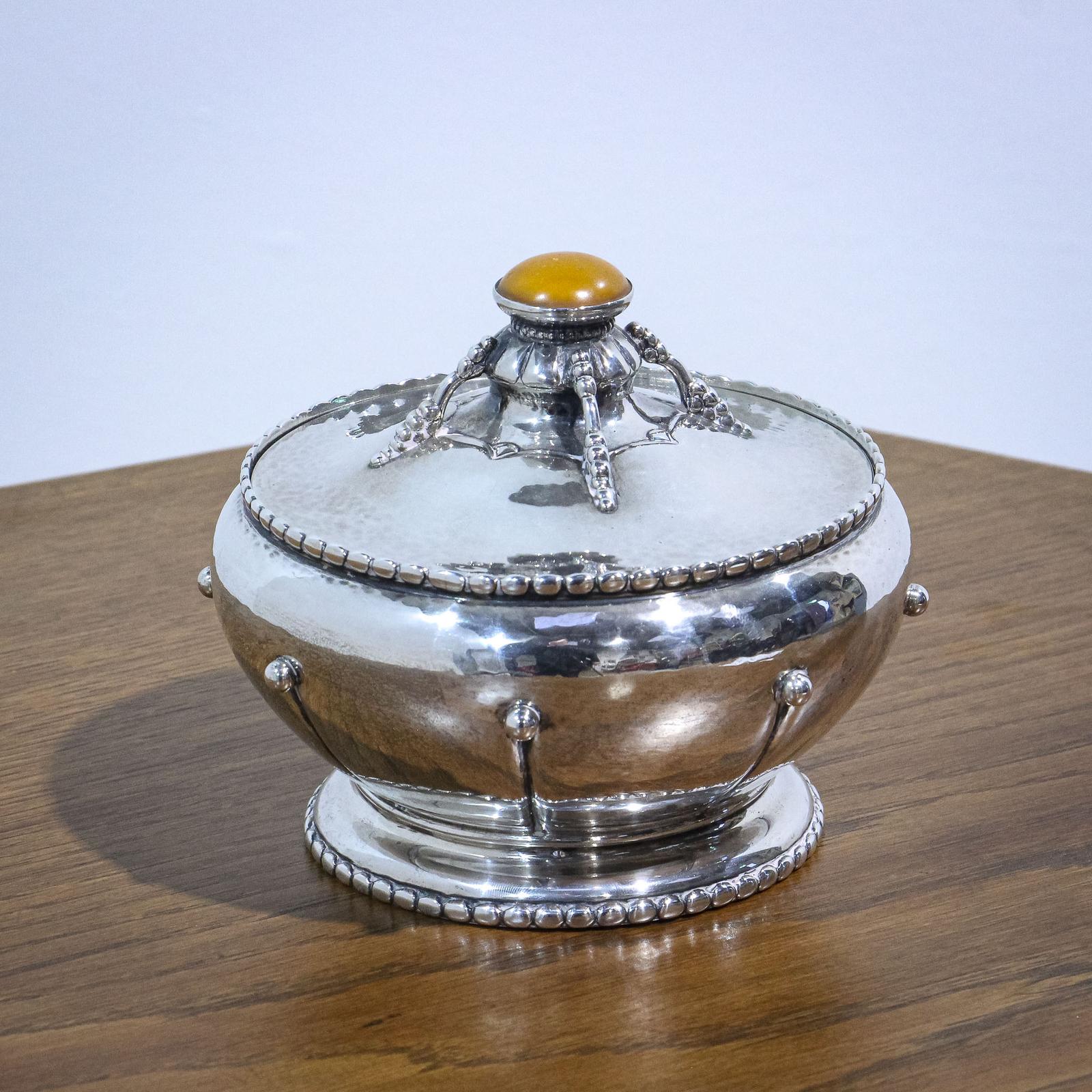 Danish Silver Arts & Crafts Tea Caddy with Amber Knop (1 of 6)