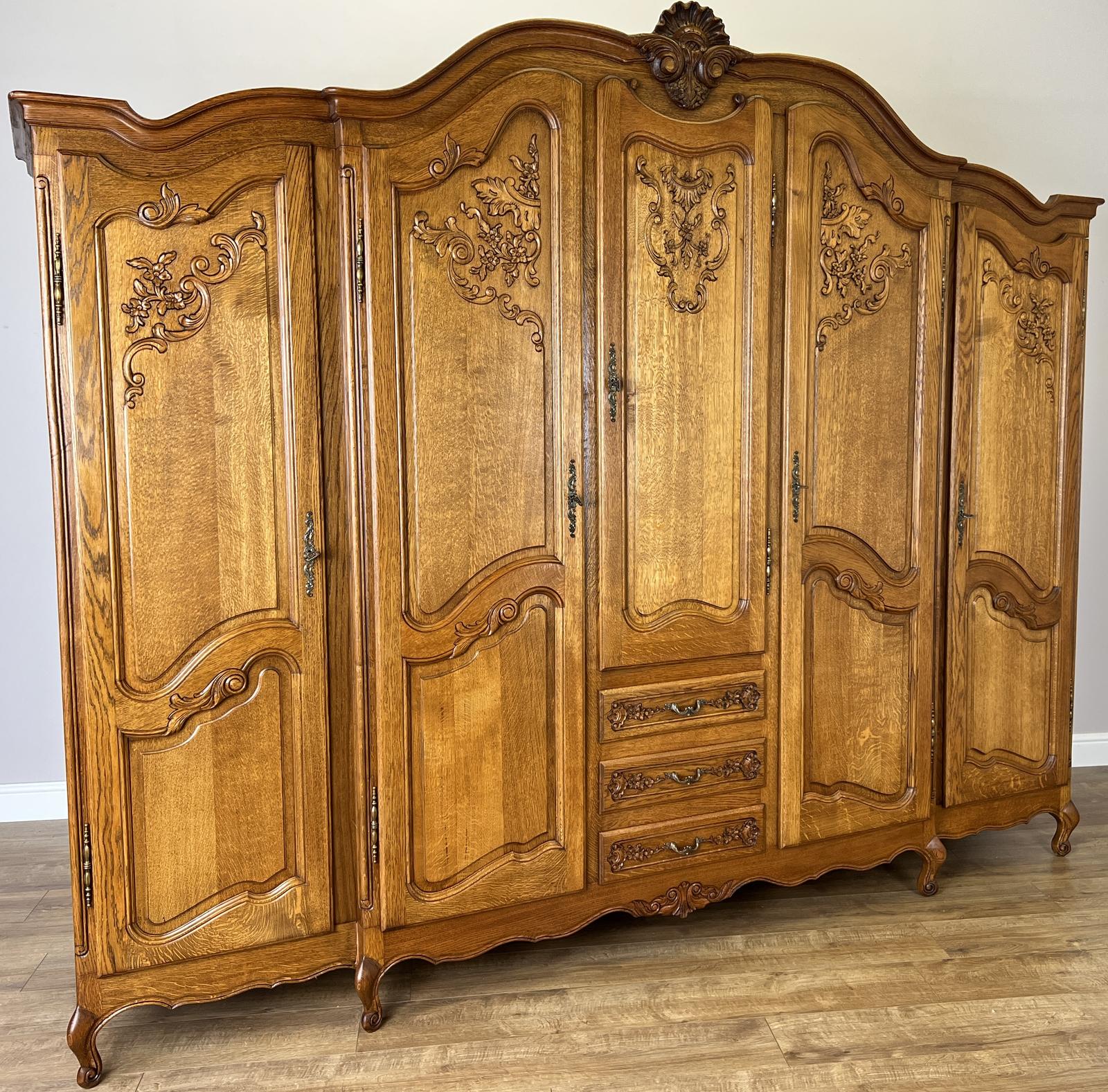 Wardrobe Vintage French Style Five Door Oak Carved Armoire (1 of 14) Wardrobe Vintage French Style Five Door Oak Carved Armoire (1 of 14)