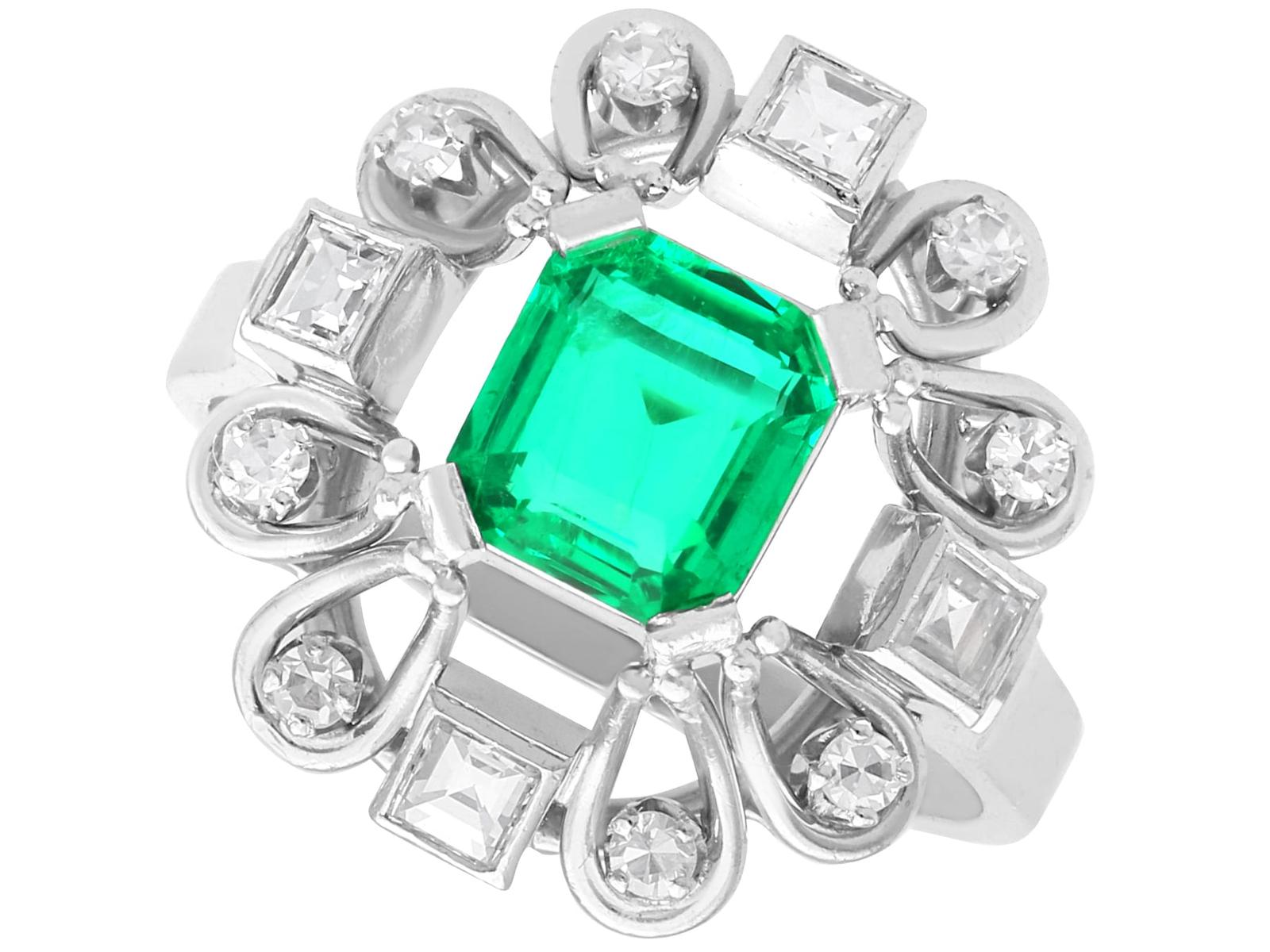 Antique 0.99ct Colombian Emerald & 0.35ct Diamond, 18ct White Gold Ring c.1925 (1 of 10)