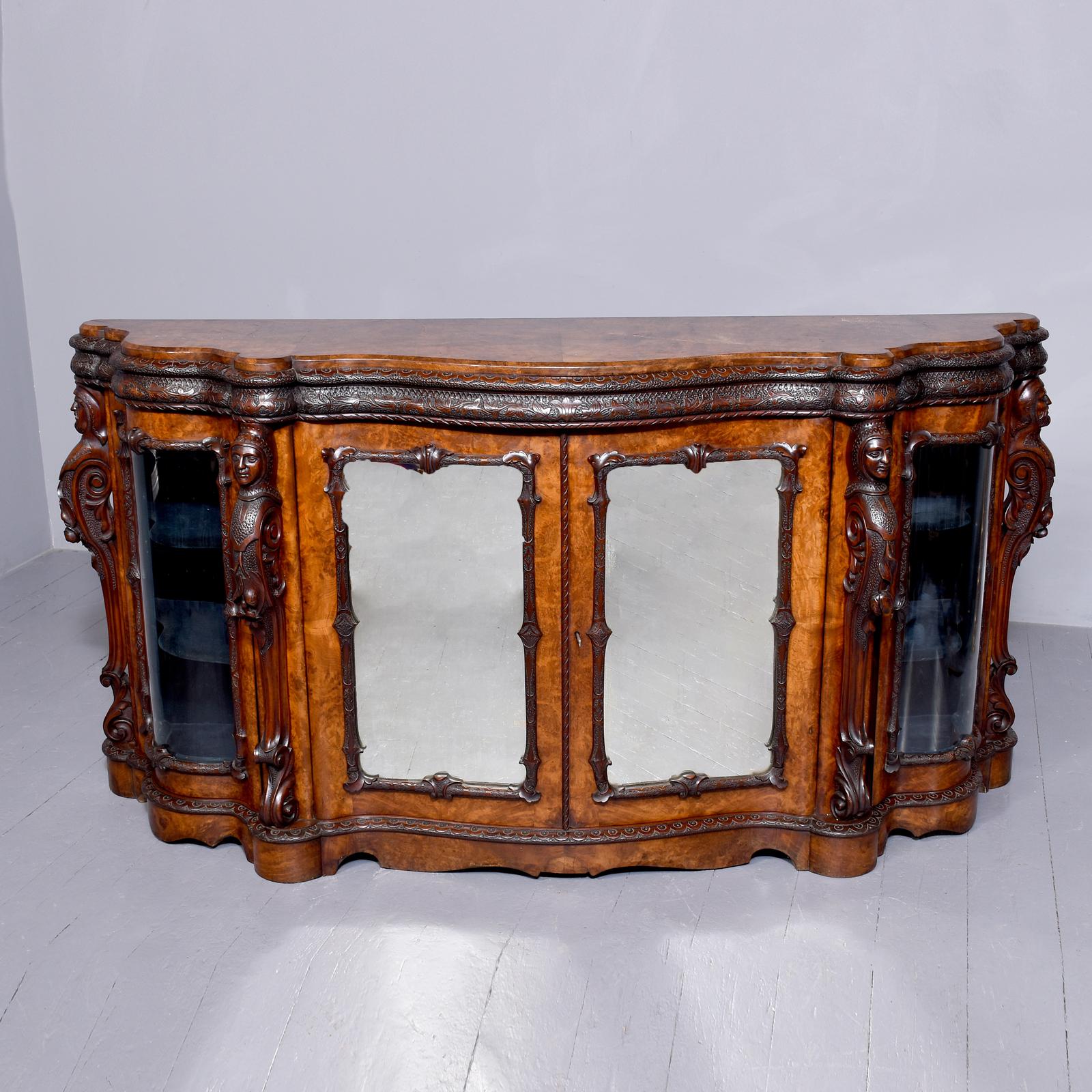 Mid Victorian Carved Serpentine Fronted Credenza (1 of 14)