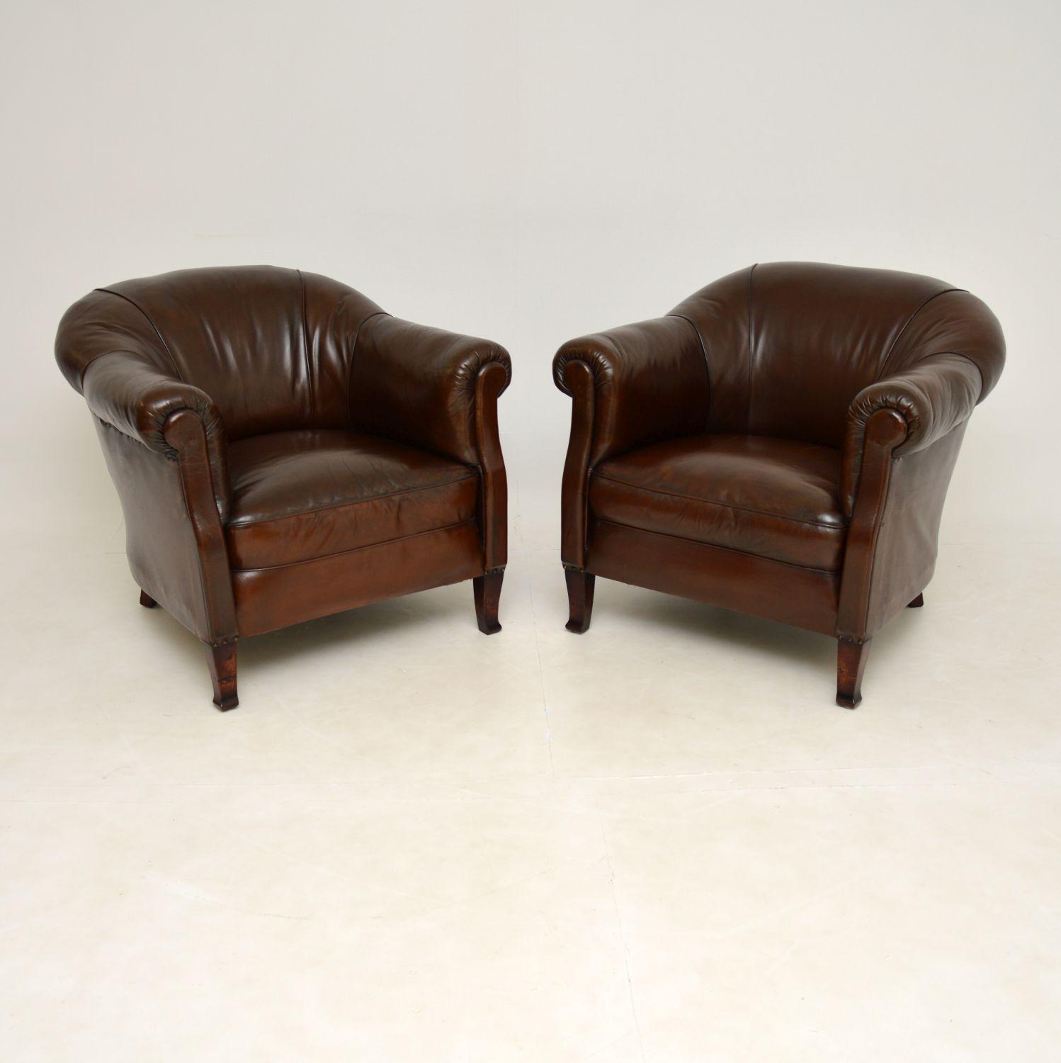 Pair of Antique Swedish Leather Club Armchairs (1 of 12) Pair of Antique Swedish Leather Club Armchairs (1 of 12)