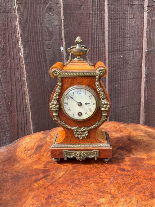 Small Lenzkirch Burr Walnut & Gilt Ormolu Lyre Shaped Clock (1 of 10)