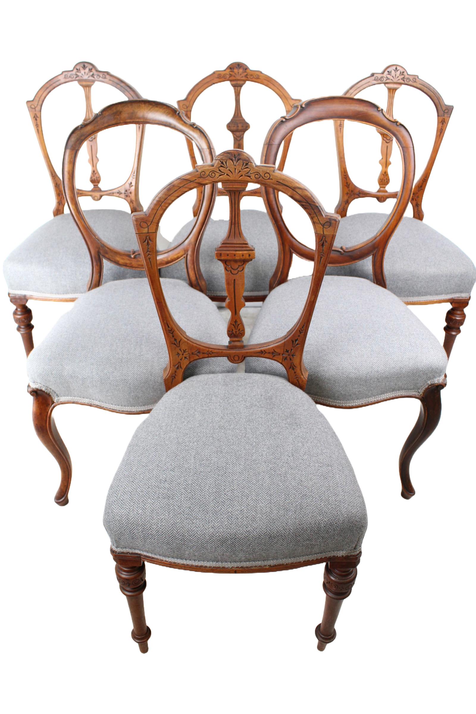 Harlequin Set 6 Walnut Victorian Balloon Back Chairs (1 of 13) Harlequin Set 6 Walnut Victorian Balloon Back Chairs (1 of 13)
