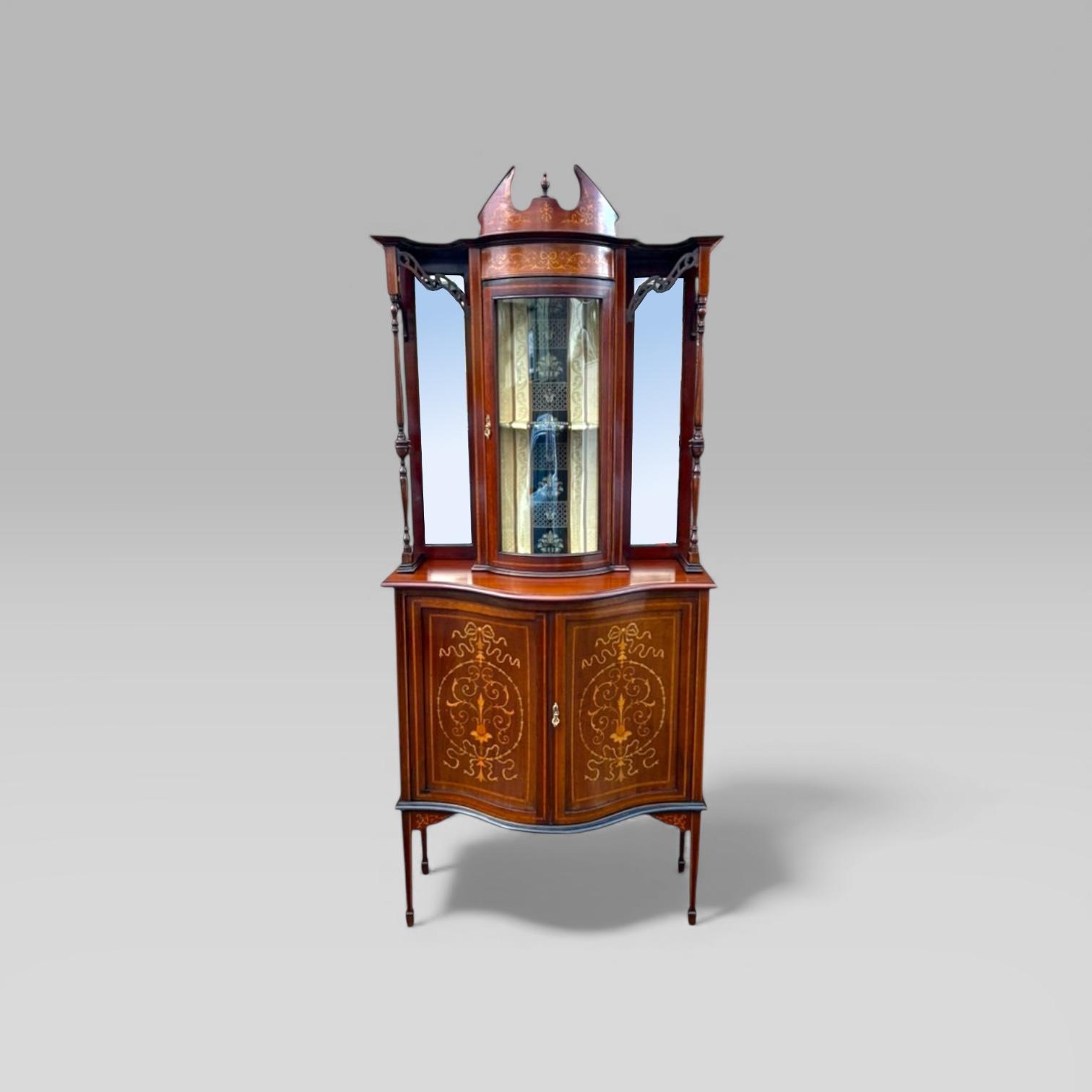 Antique Edwardian Mahogany & Satinwood Inlaid Glass Display Cabinet & Cupboard (1 of 8) Antique Edwardian Mahogany & Satinwood Inlaid Glass Display Cabinet & Cupboard (1 of 8)
