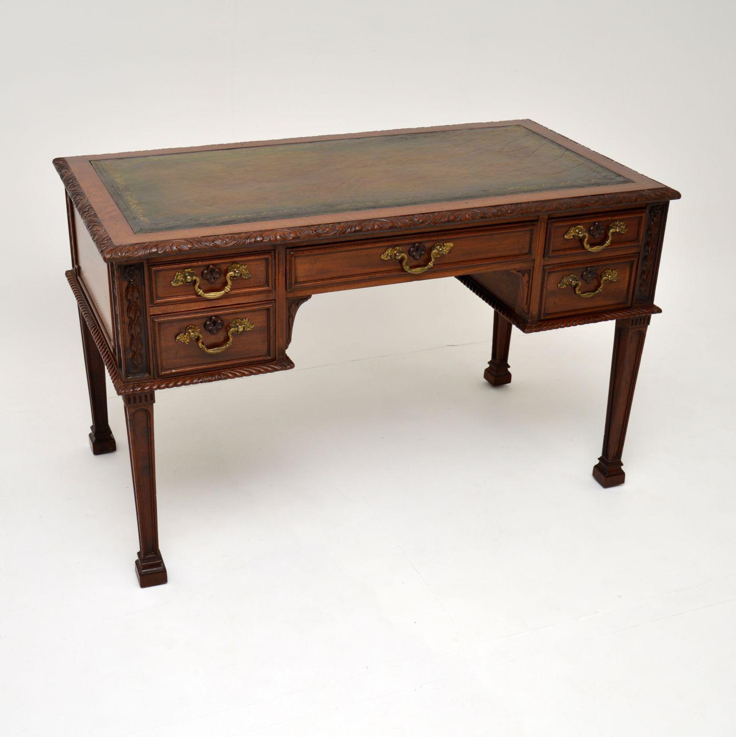 Antique Mahogany Leather Top Chippendale Style Desk (1 of 12) Antique Mahogany Leather Top Chippendale Style Desk (1 of 12)