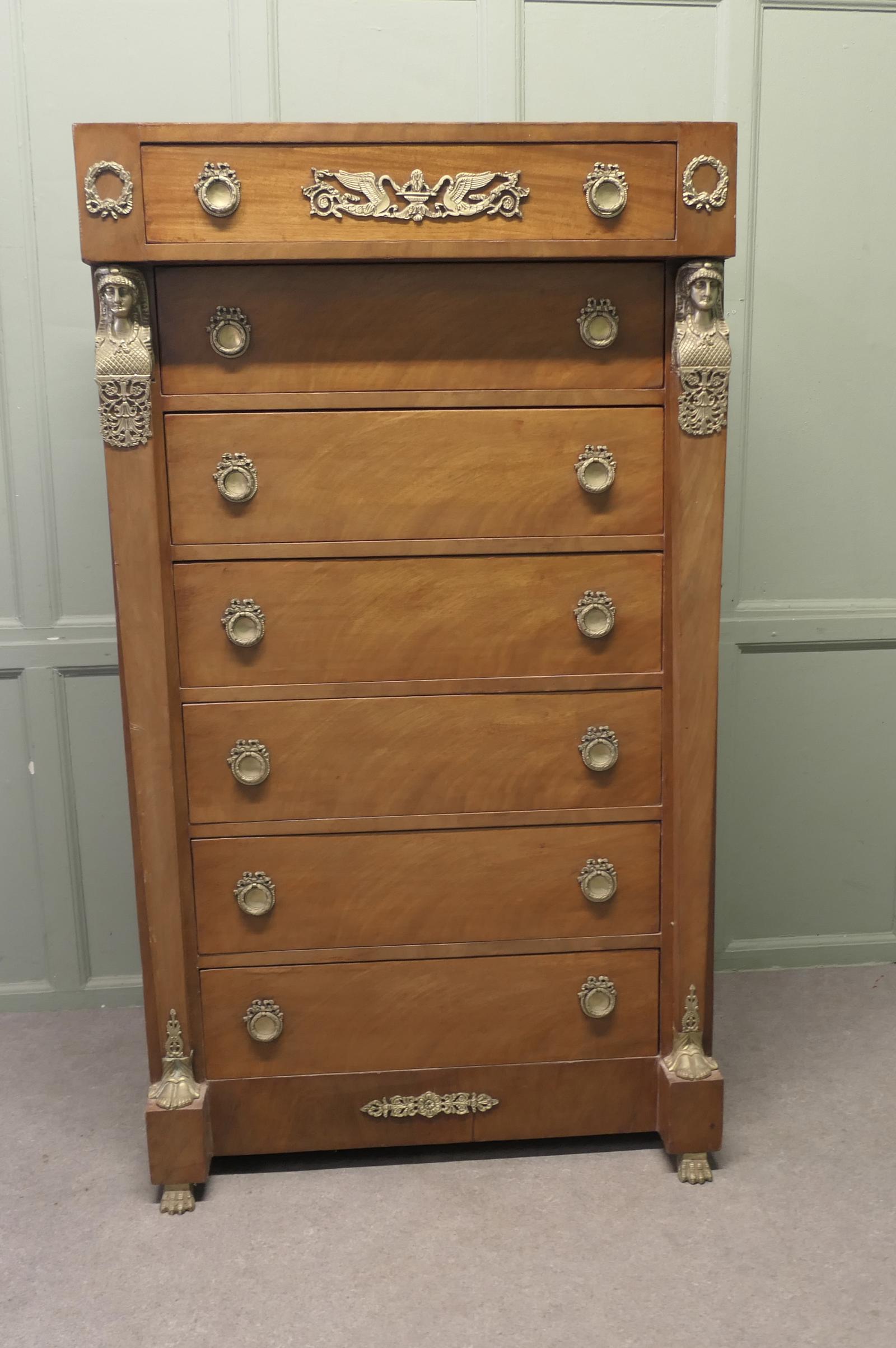 Tall French Empire Walnut Chest of Drawers in the Neo Classical Style (1 of 7) Tall French Empire Walnut Chest of Drawers in the Neo Classical Style (1 of 7)