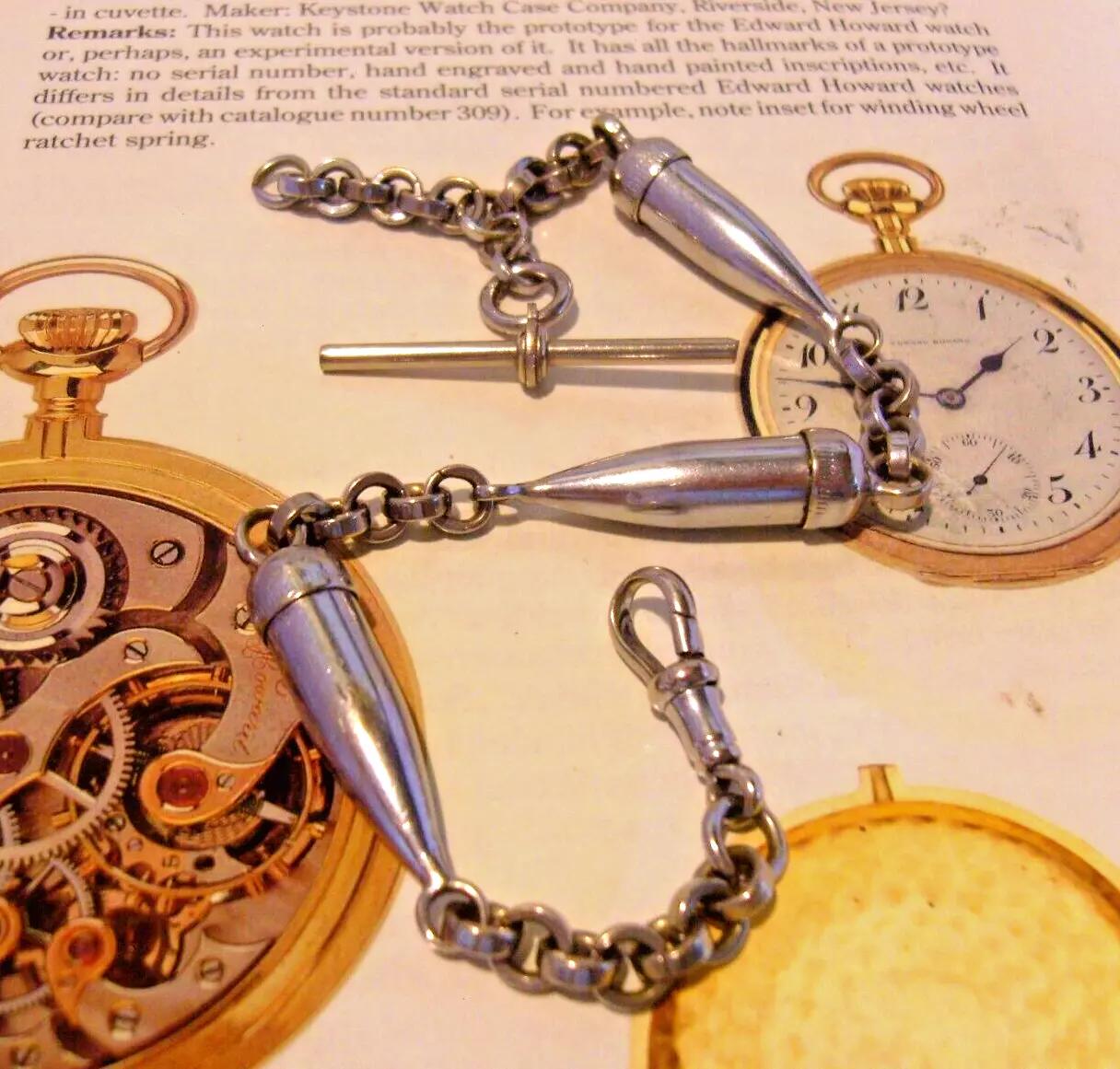 Pocket Watch Chain With Faux Bullets 1940s Big Silver Nickel Albert & T Bar (1 of 11)